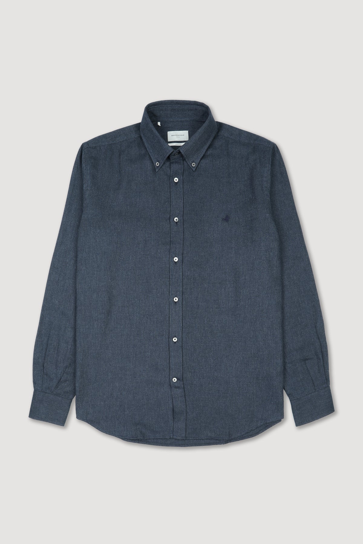 Camicia Club button down regular fit in tessuto operato di cotone smerigliato. Logo ricamato al cuore - Blu