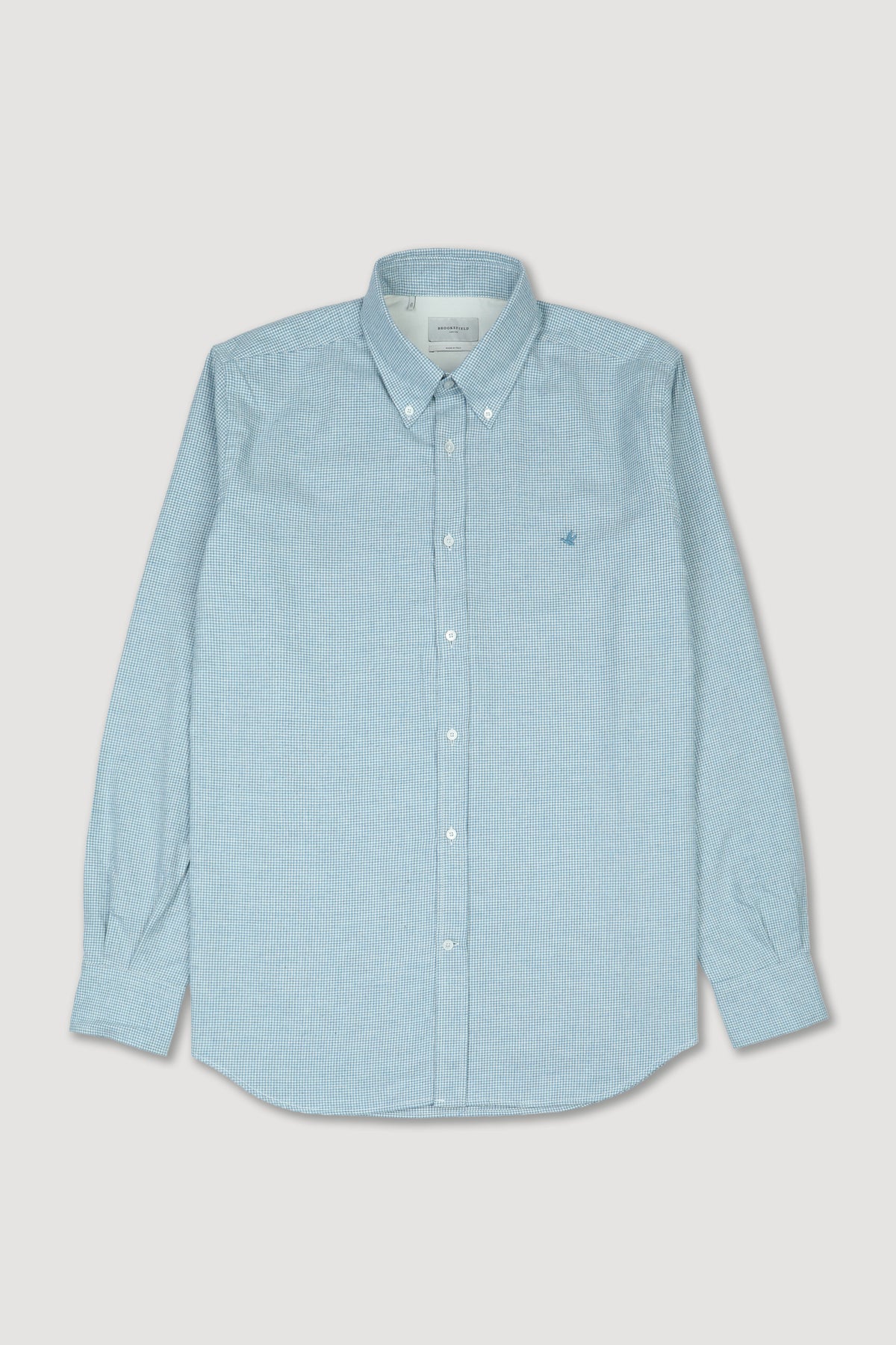 Camicia Club button down regular fit in twill di cotone smerigliato, fantasia pied-de-poule. Logo al cuore. Blu - Avio/Latte