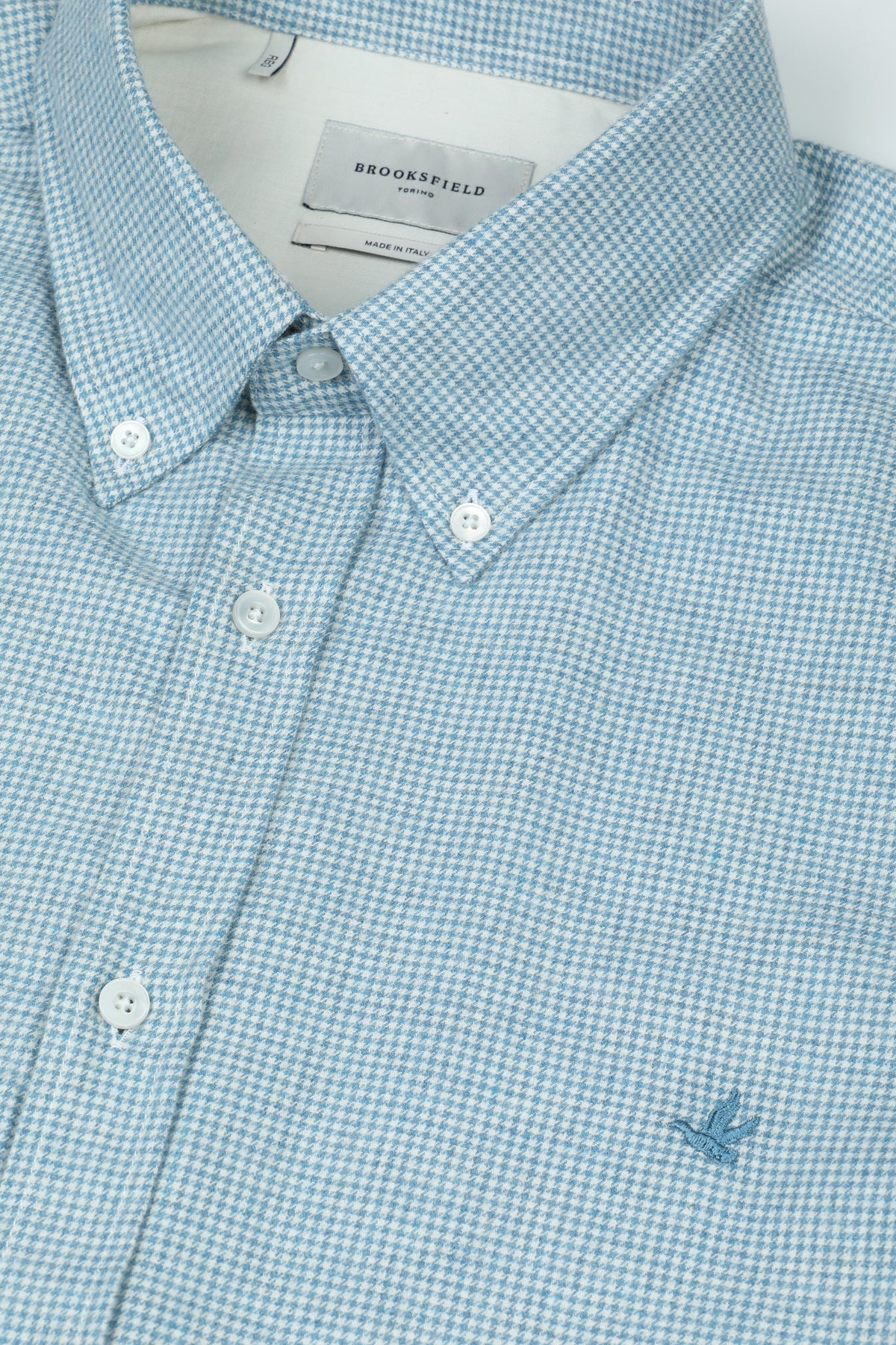 Camicia Club button down regular fit in twill di cotone smerigliato, fantasia pied-de-poule. Logo al cuore. Blu - Avio/Latte