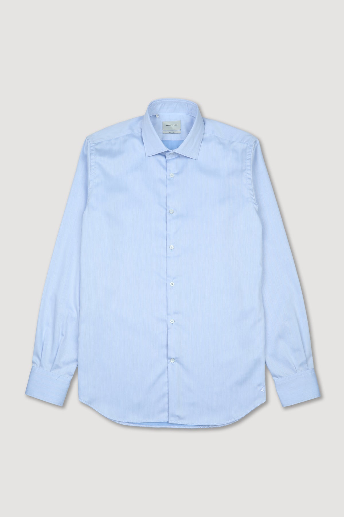 Camicia slim fit con collo spread in cotone fantasia spina di pesce, easy care - Azzurro/Bianco