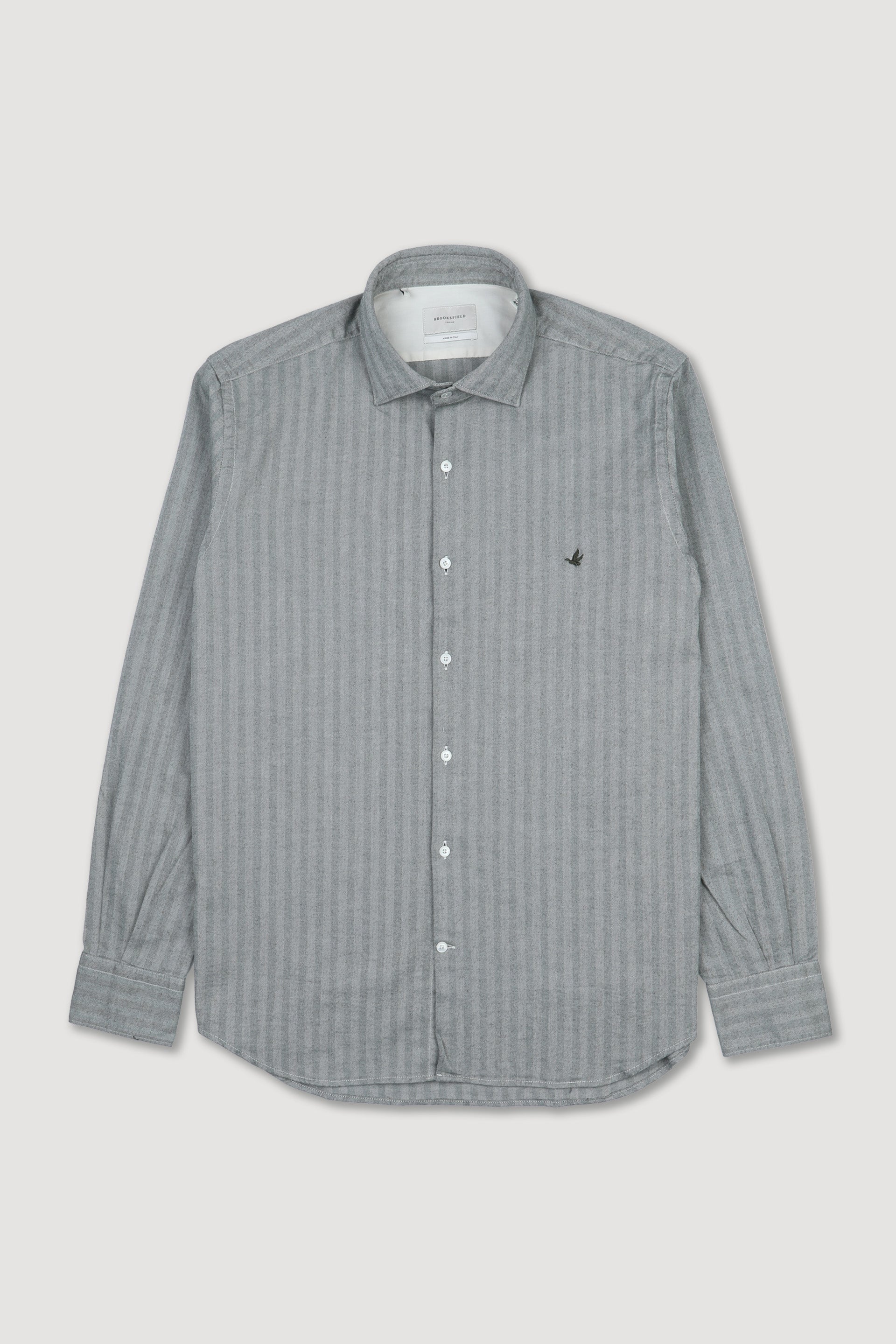 UOMO-CAMICIA (SLIM FIT) M/L SPREAD COLLAR LAVATA DI COTONE SMERIGLIATO STRETCH SPINA DI PESCE. INTERNO CARRE' A CONTRASTO - Militare