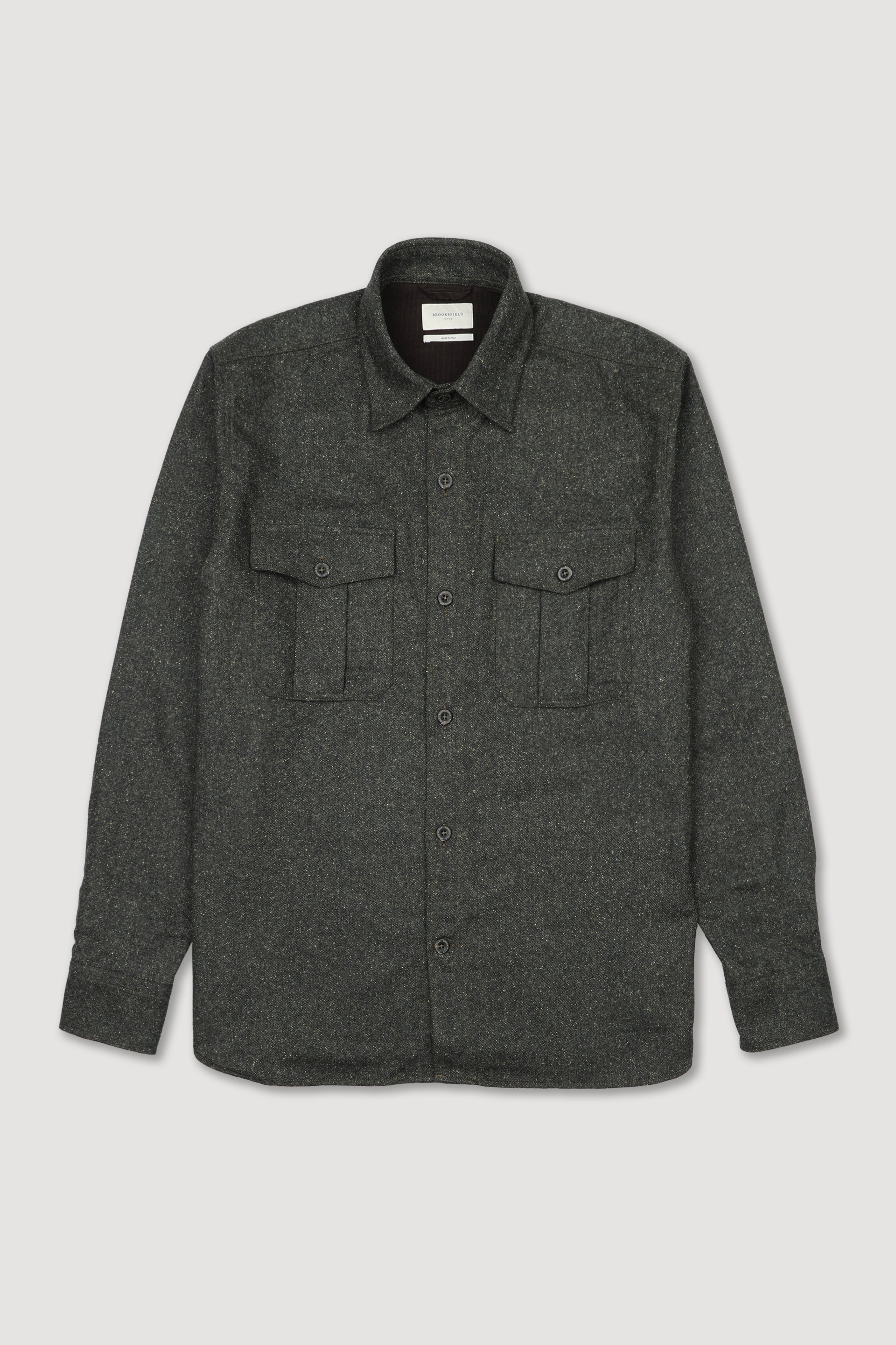 Camicia over con tasche al petto n misto lana stretch con dettagli in velluto a coste. Verde - Sottobosco