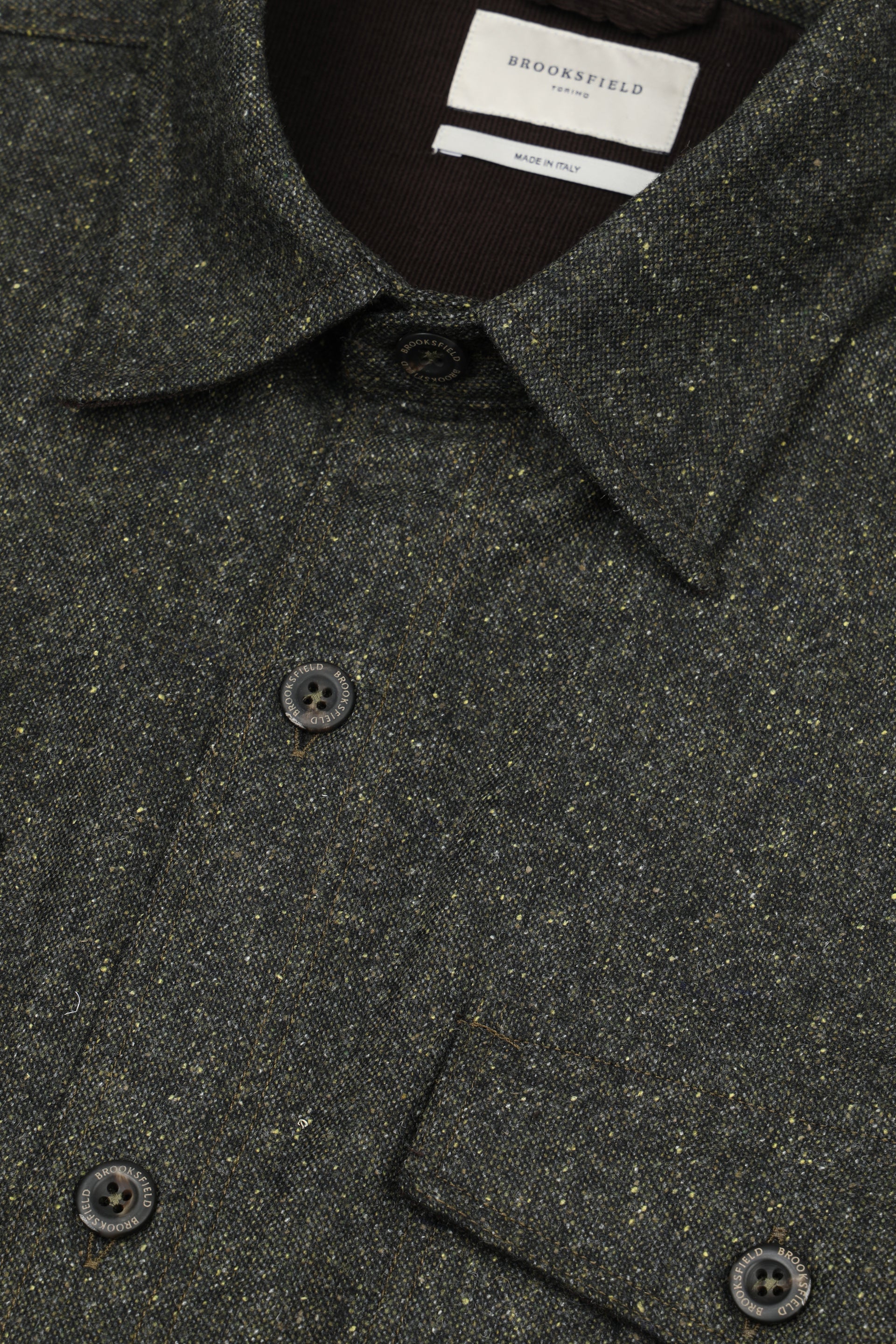 Camicia over con tasche al petto n misto lana stretch con dettagli in velluto a coste. Verde - Sottobosco