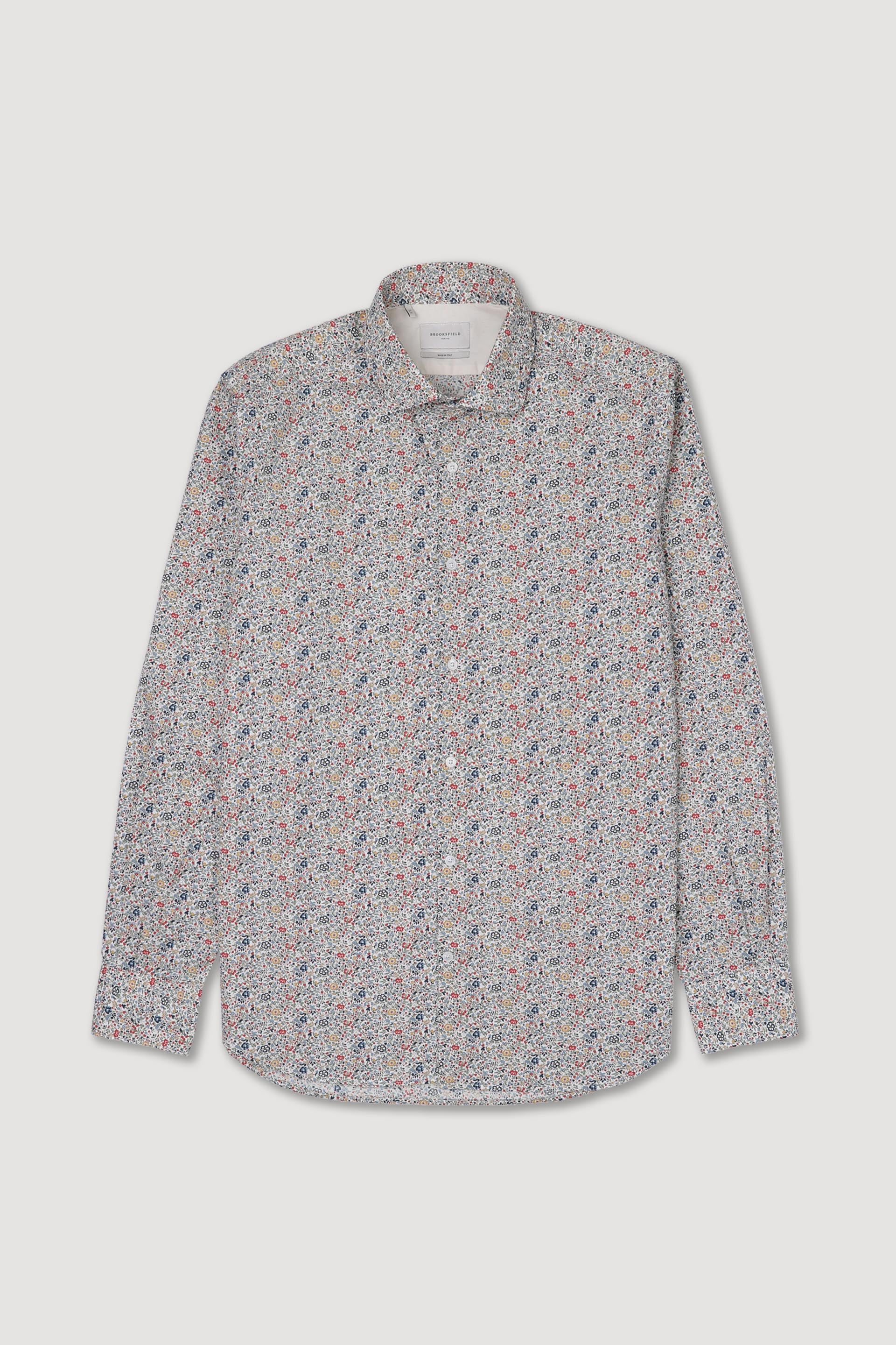 CAMICIA, SLIM FIT, SPREAD COLLAR, POPLIN COTONE STAMPA - Latte/militare/avio