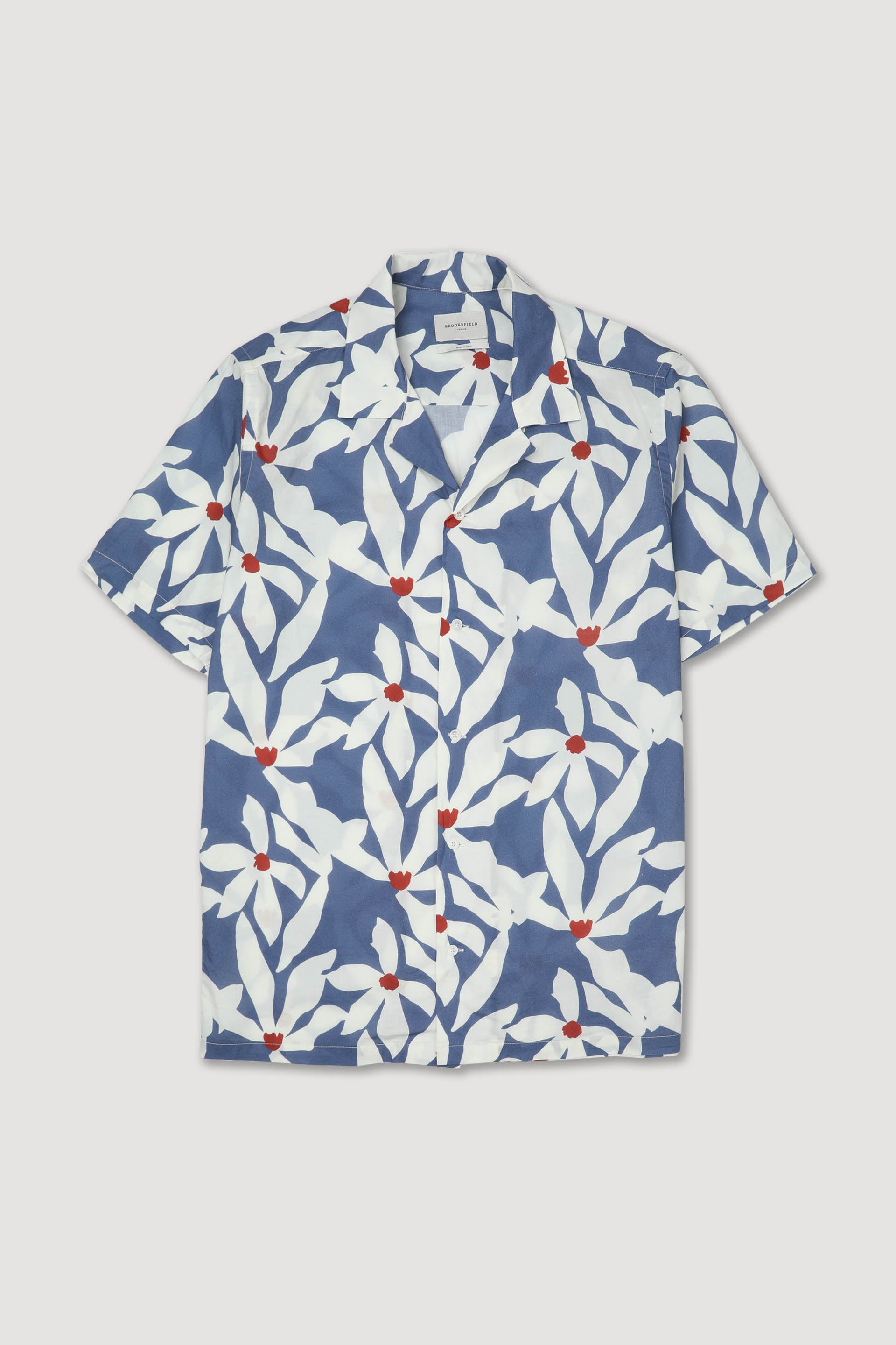 CAMICIA HAVANA, MANICA CORTA, , STANDARD FIT, CAMP COLLAR, POPLIN COTONE STAMPA PAISLEY, LAVATO - Sailor/avorio