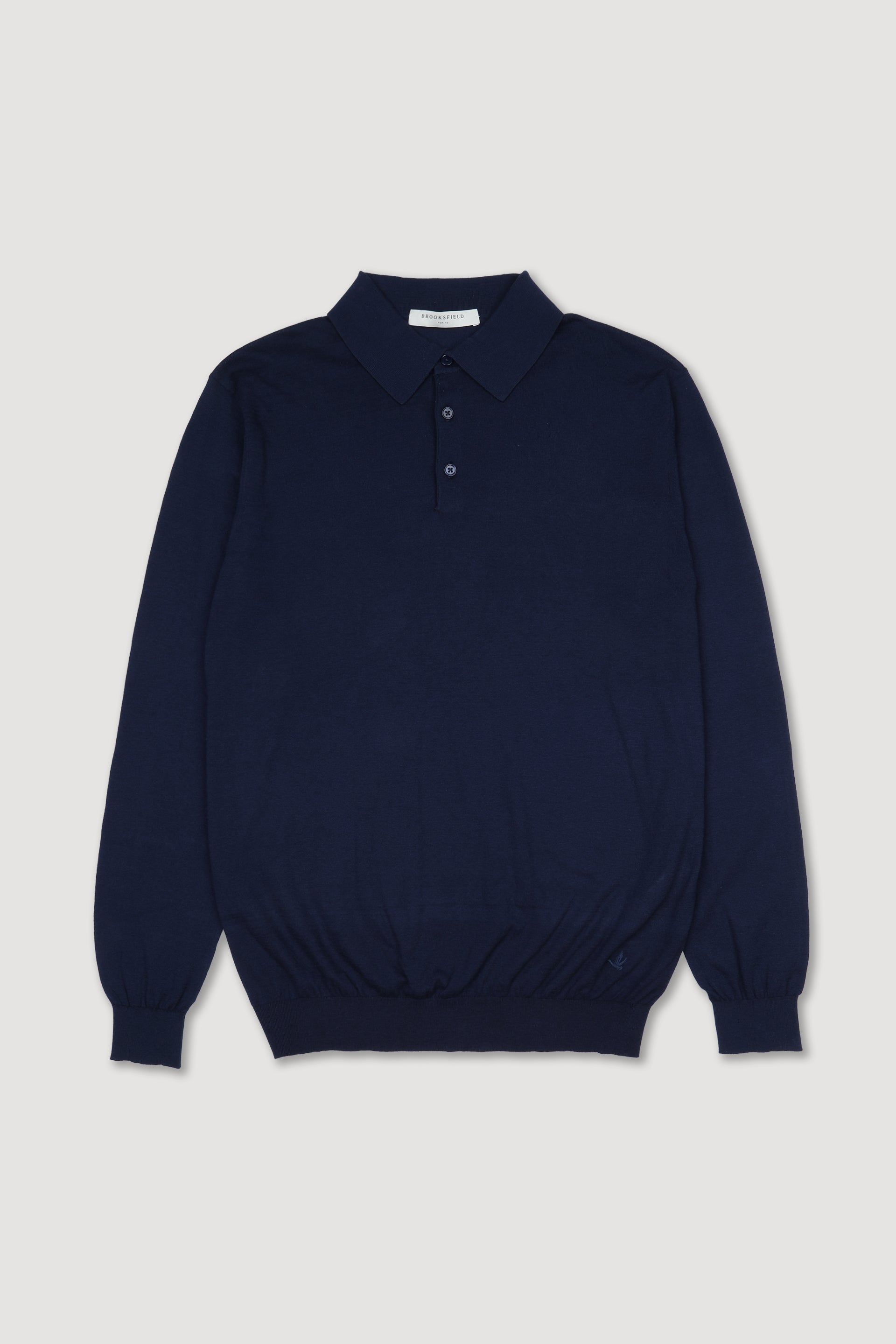 Polo manica lunga in cotone compact. Grigio - Navy