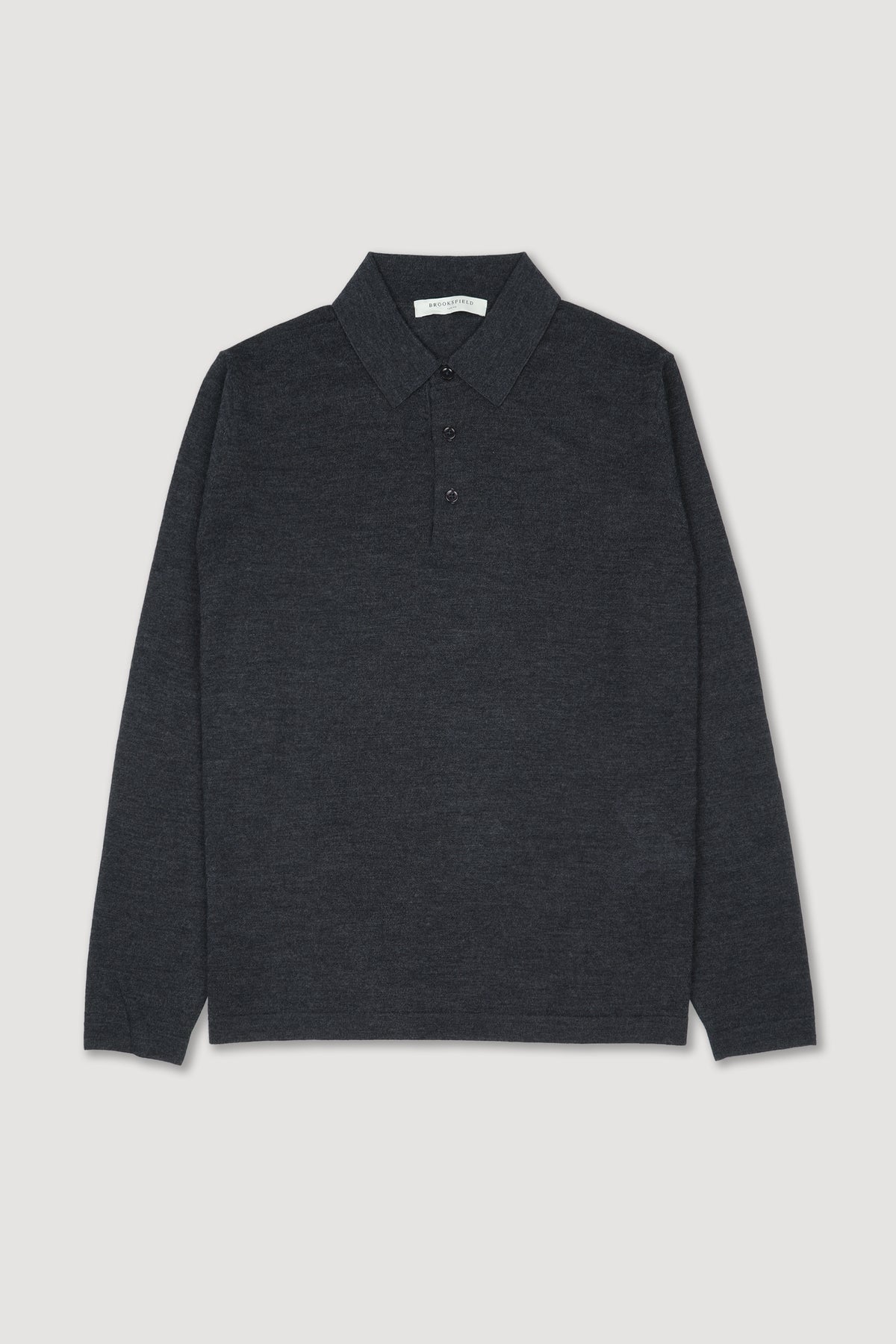 Polo in maglia con manica lunga in lana vergine misto seta e cashmere. Grigio - Grafite