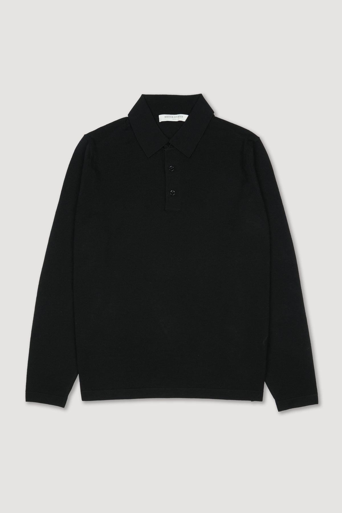 Polo in maglia con manica lunga in lana vergine misto seta e cashmere. Nero - Black