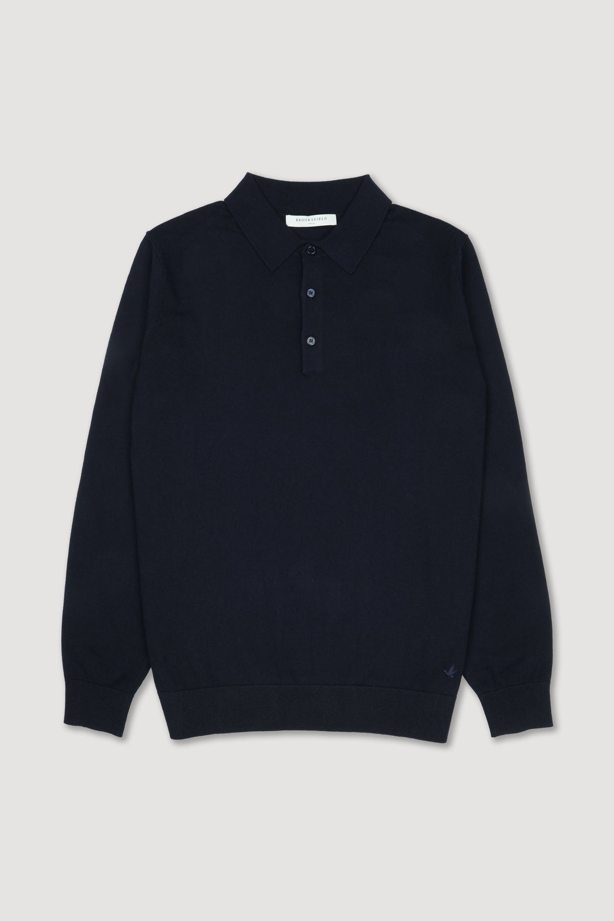 Polo in maglia con manica lunga n cotone misto cashmere. Blu - Blu scuro