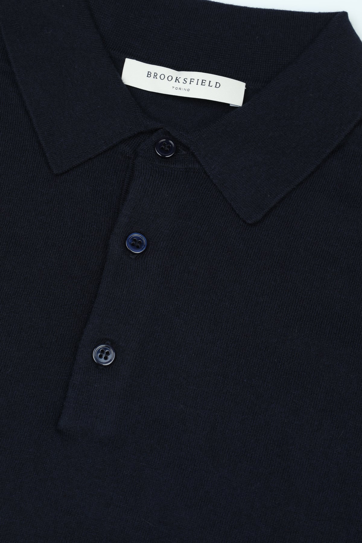 Polo in maglia con manica lunga n cotone misto cashmere. Blu - Blu scuro