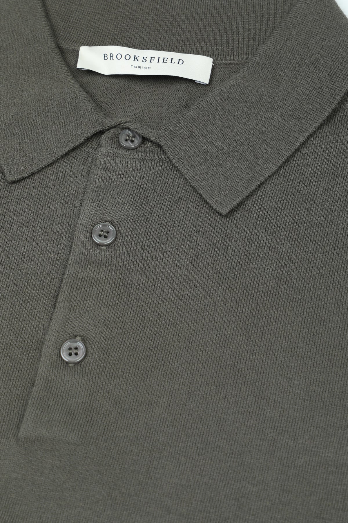 Polo in maglia con manica lunga n cotone misto cashmere. Verde - Cardamomo