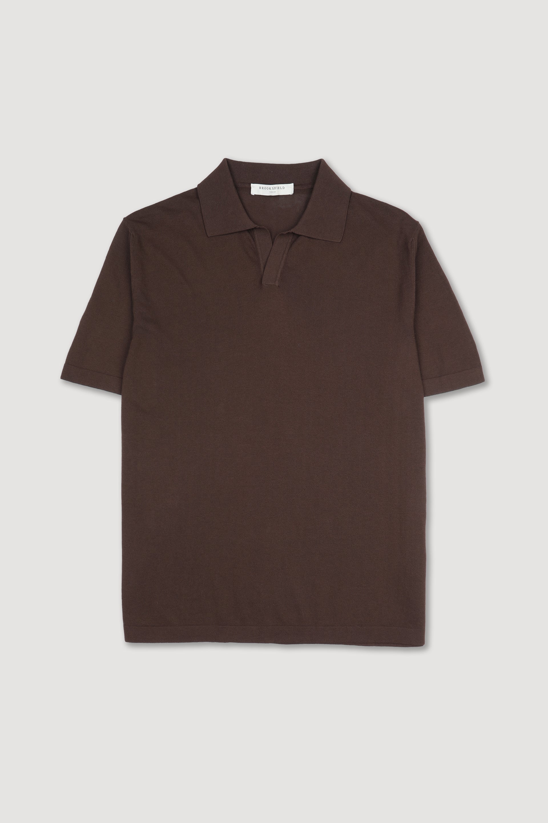 Polo collo aperto manica corta in maglia di cotone crêpe. Marrone - Africa