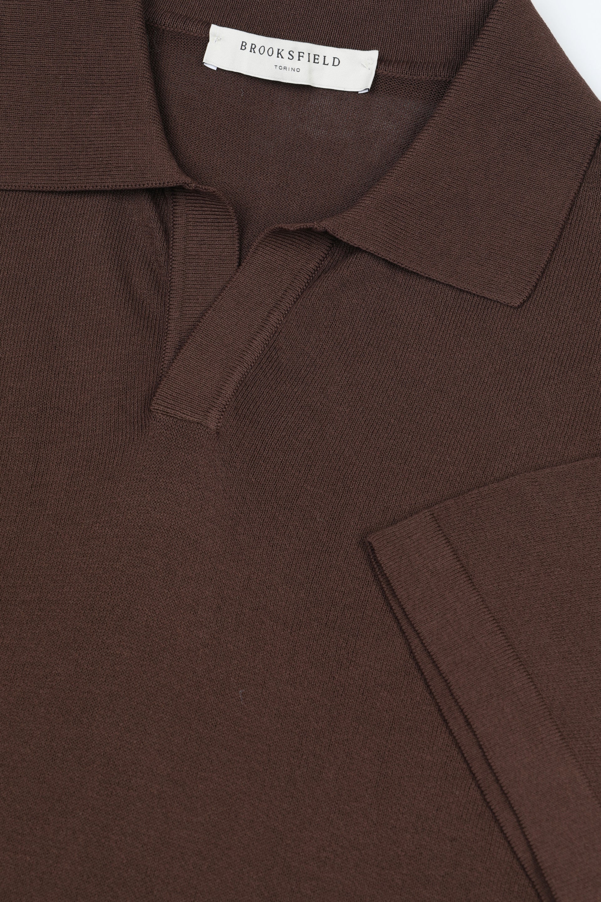 Polo collo aperto manica corta in maglia di cotone crêpe. Marrone - Africa