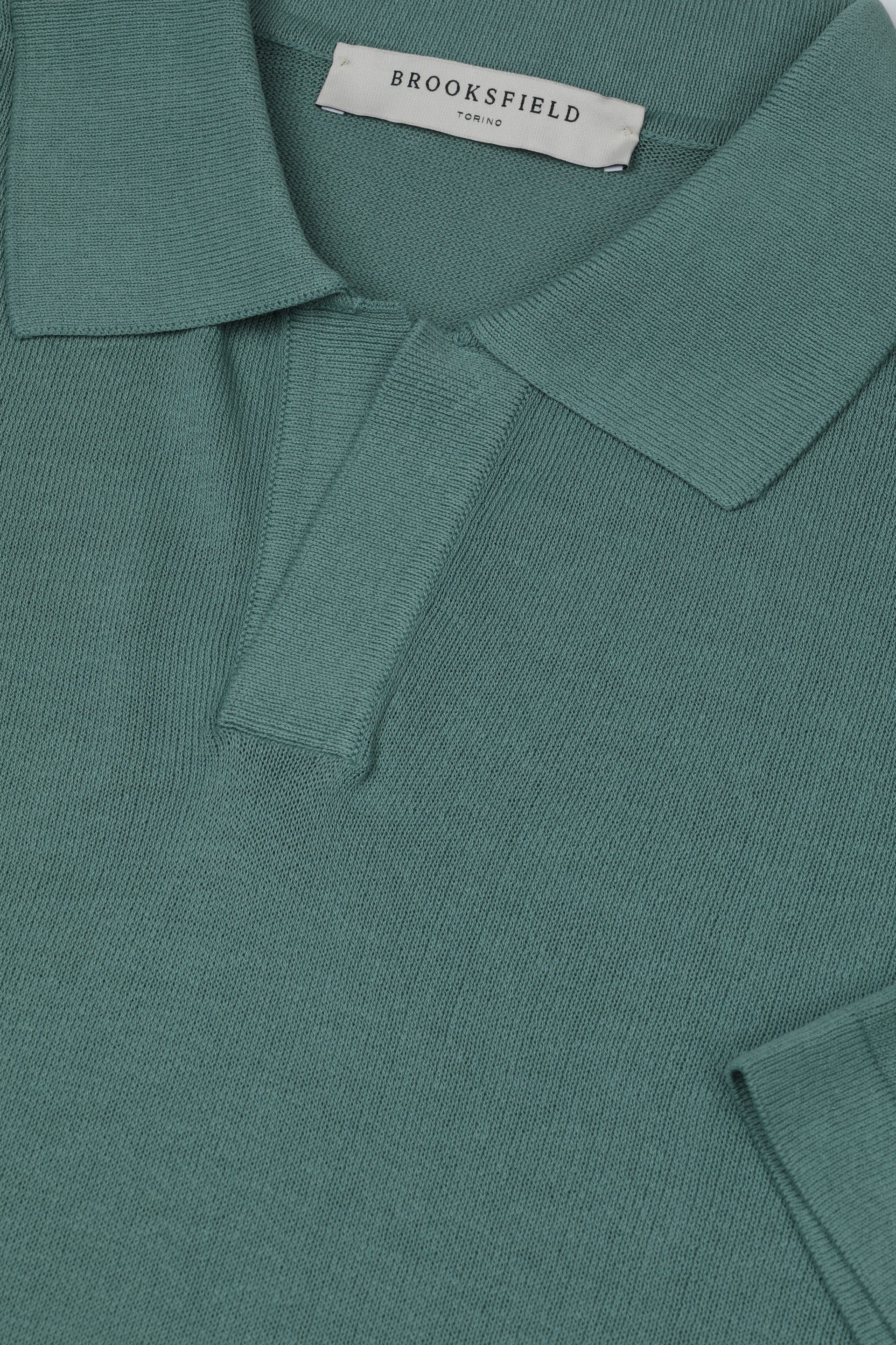 Polo collo aperto manica corta in maglia di cotone crêpe. Verde - Peacock