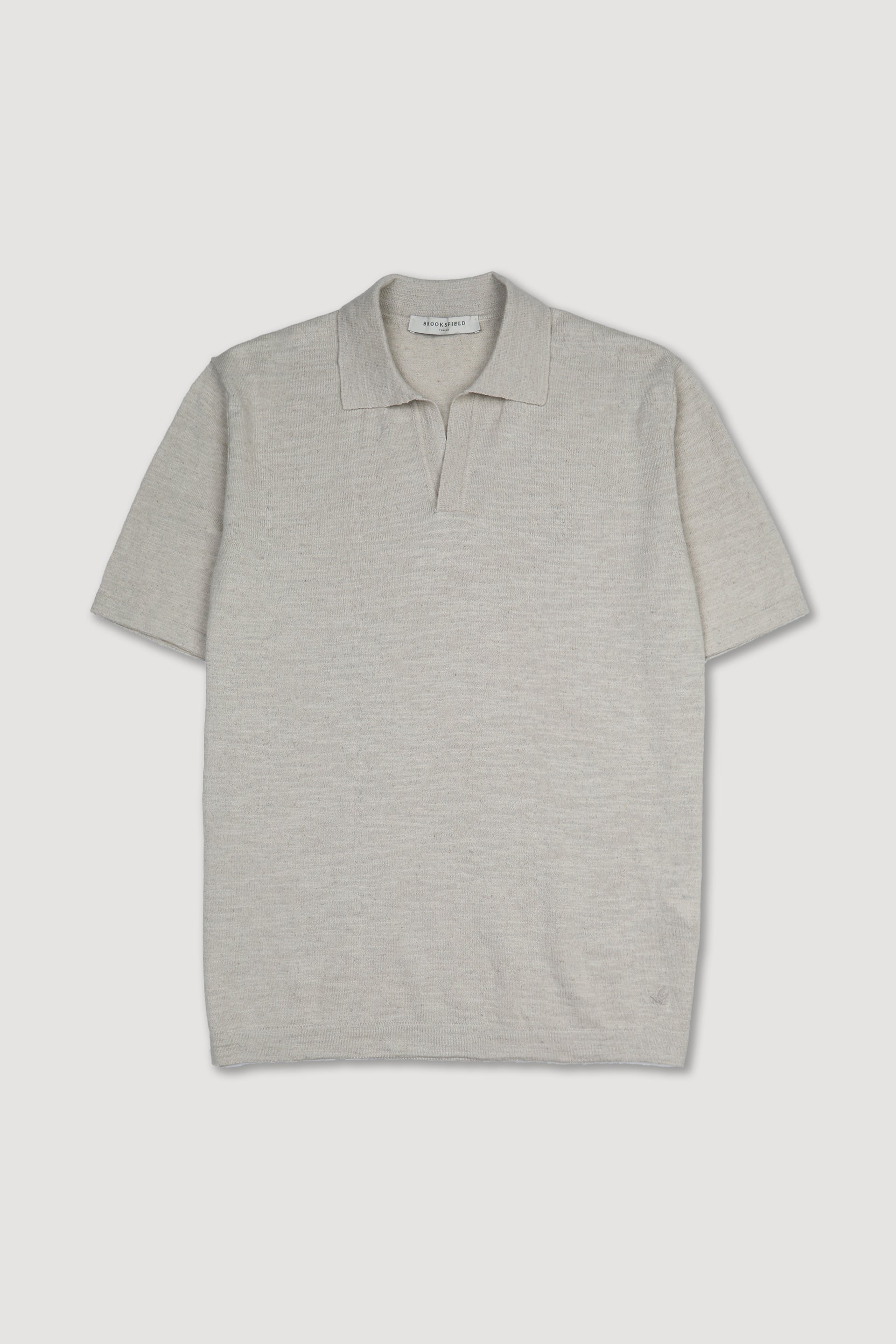 UOMO-POLO M/C, OPEN COLLAR RASATA, COTONE/LINO TINTO CAPO DIRETTO (FIN.14) - Mastice