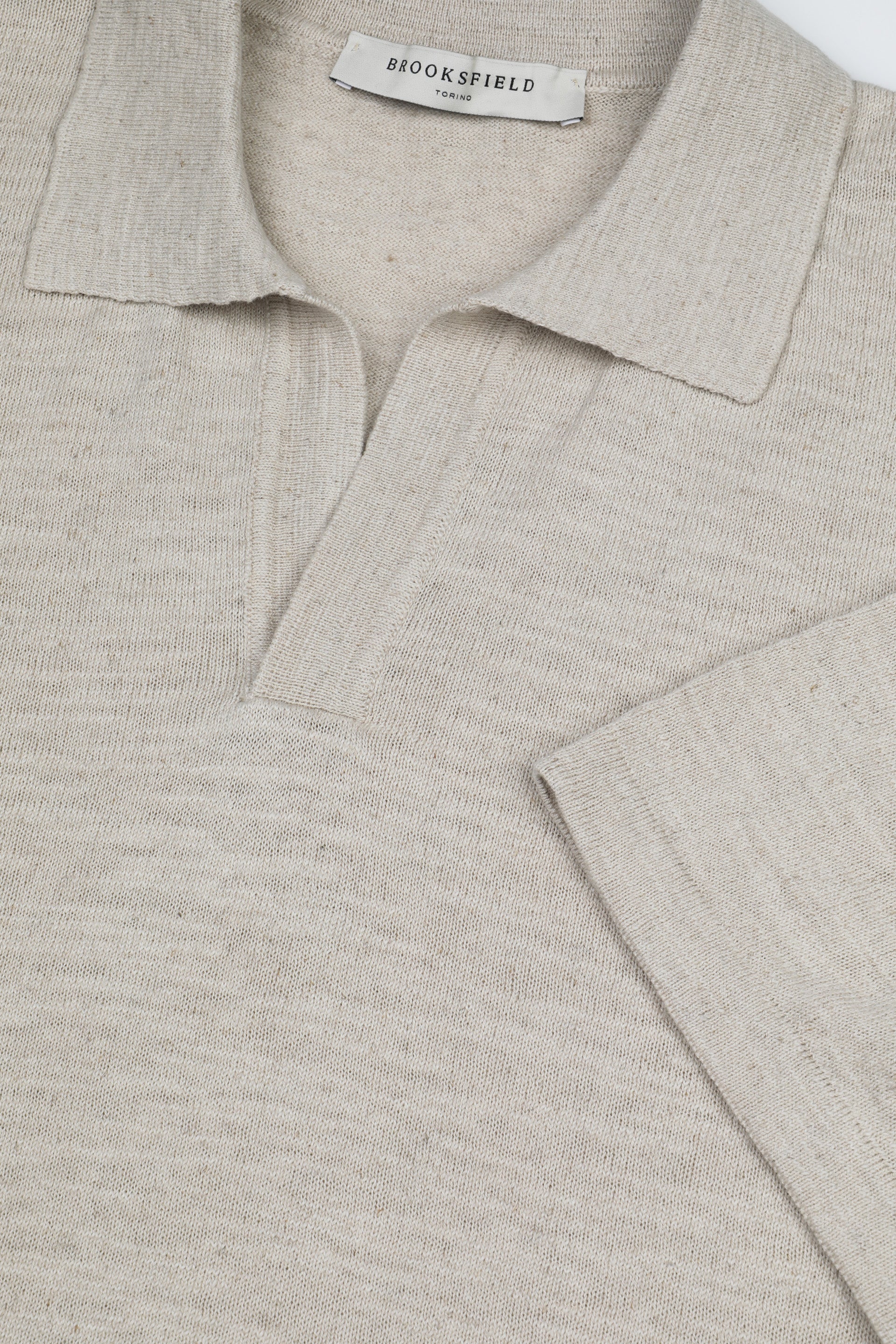 UOMO-POLO M/C, OPEN COLLAR RASATA, COTONE/LINO TINTO CAPO DIRETTO (FIN.14) - Mastice