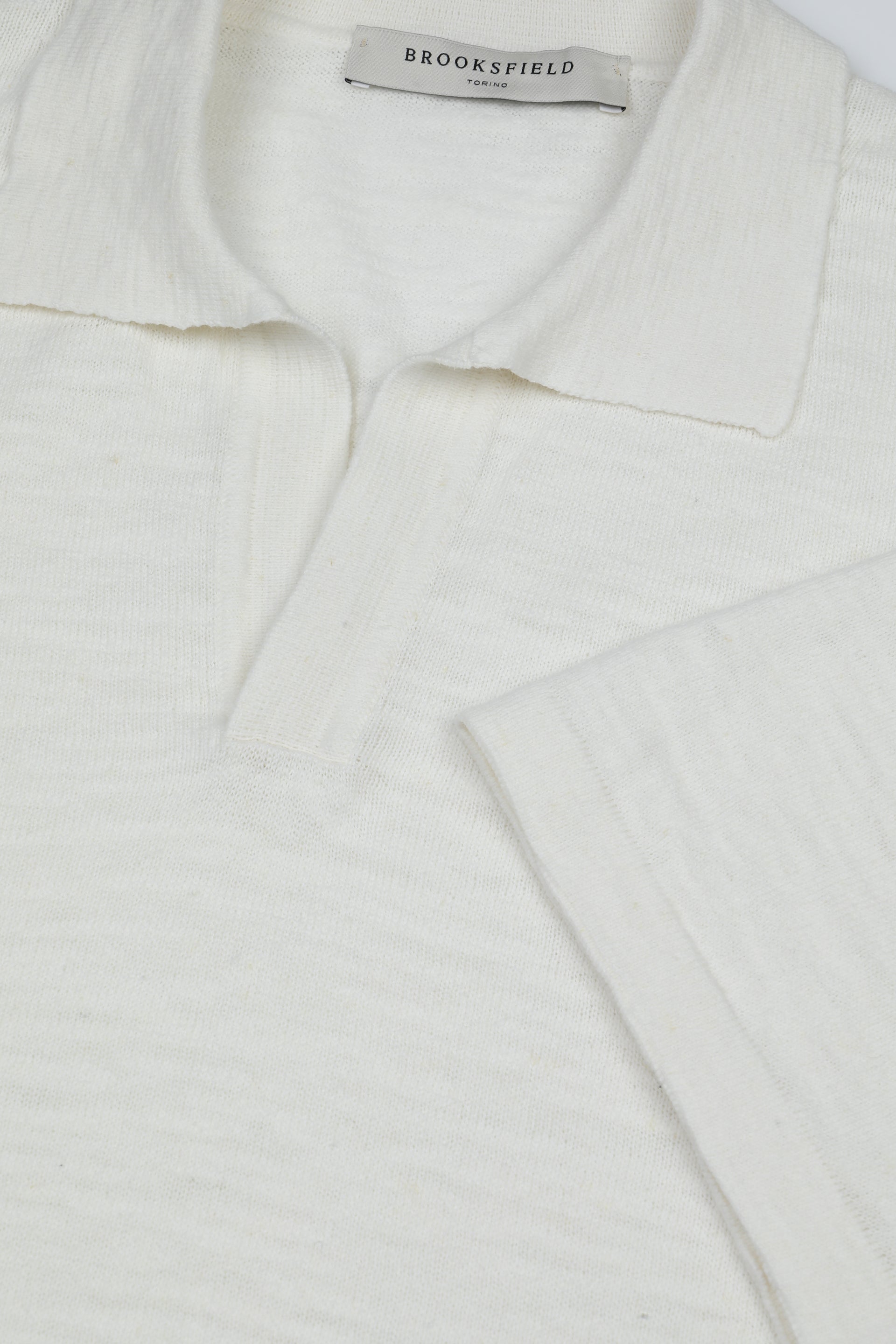 UOMO-POLO M/C, OPEN COLLAR RASATA, COTONE/LINO TINTO CAPO DIRETTO (FIN.14) - Off white