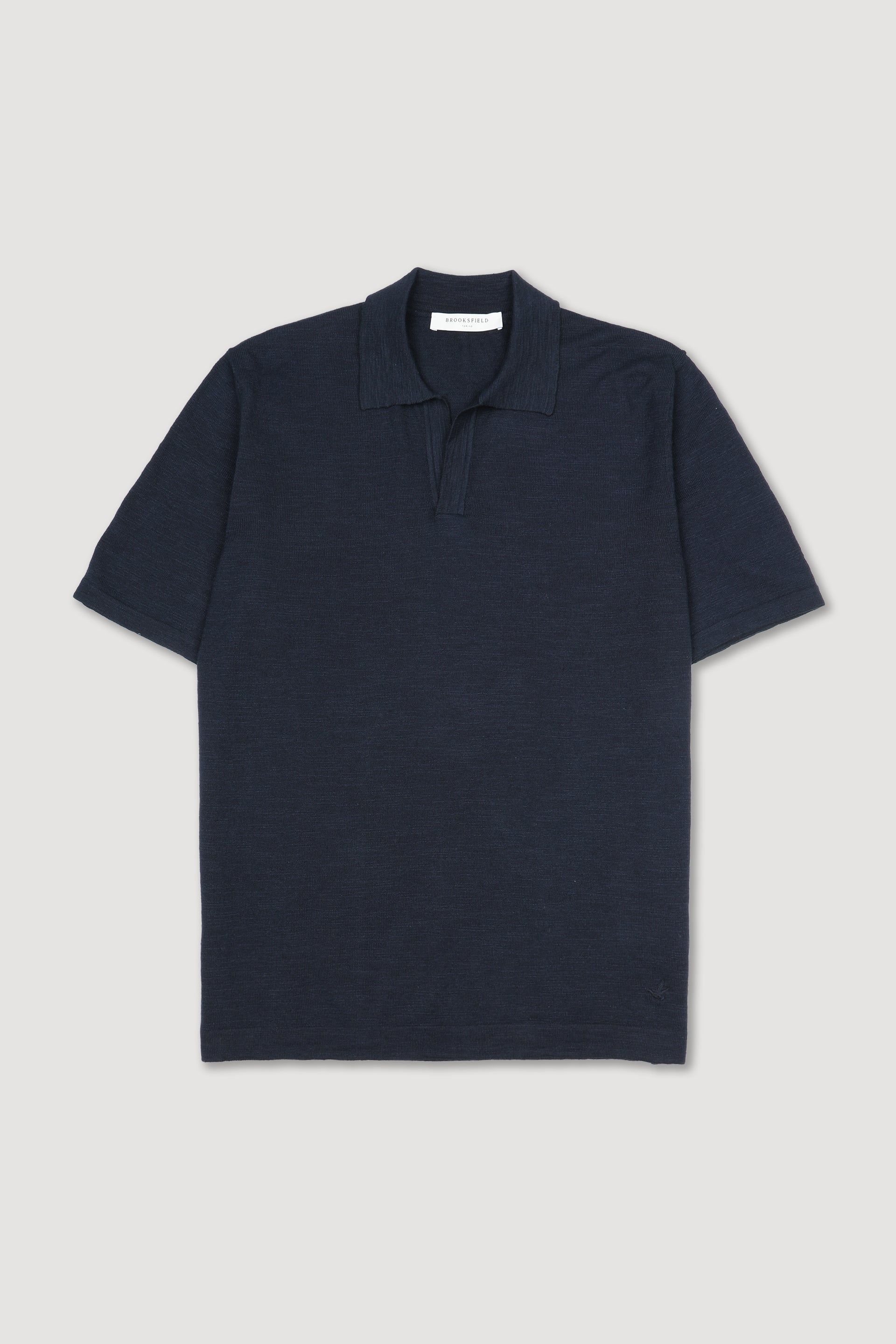 UOMO-POLO M/C, OPEN COLLAR RASATA, COTONE/LINO TINTO CAPO DIRETTO (FIN.14) - Navy