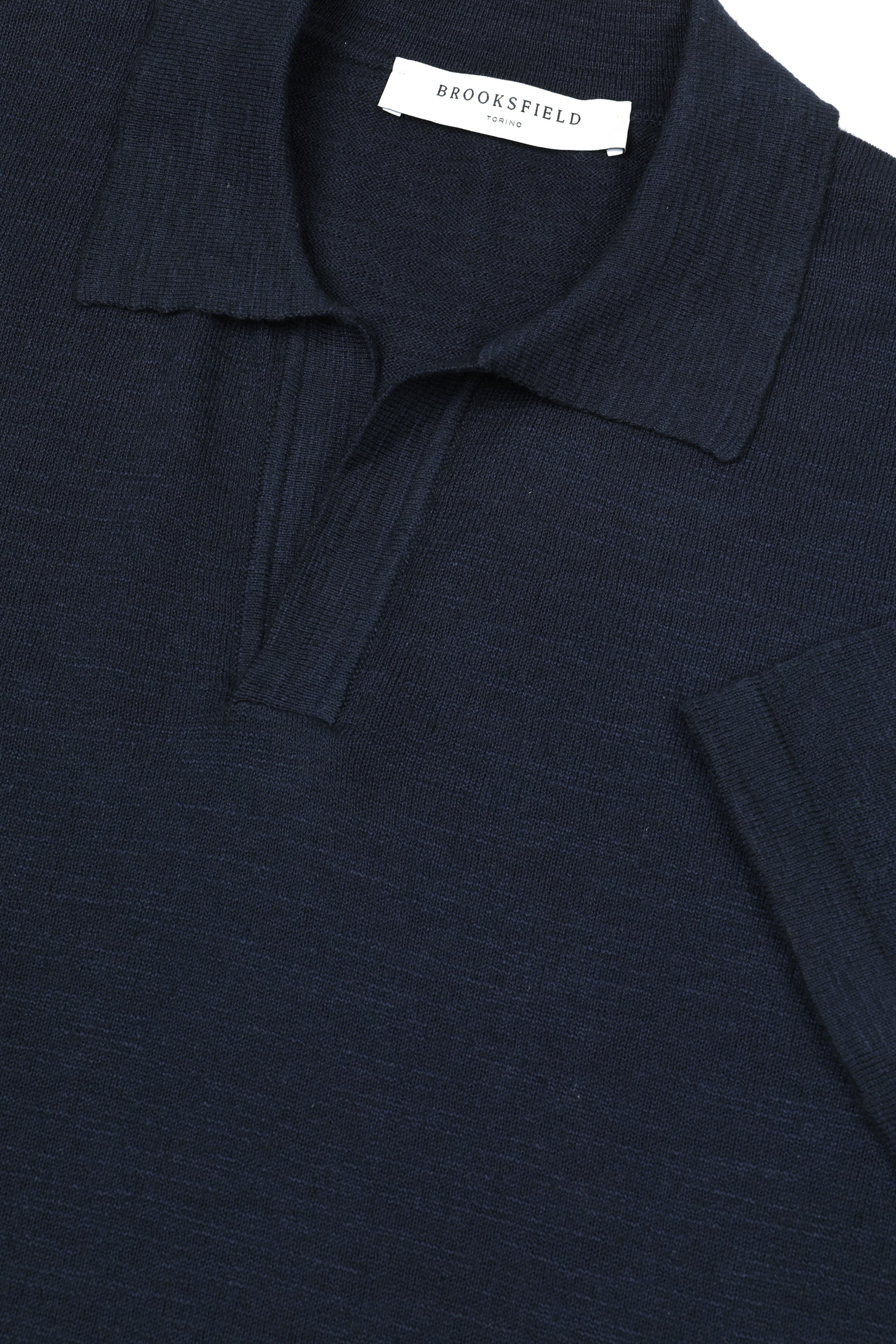 UOMO-POLO M/C, OPEN COLLAR RASATA, COTONE/LINO TINTO CAPO DIRETTO (FIN.14) - Navy