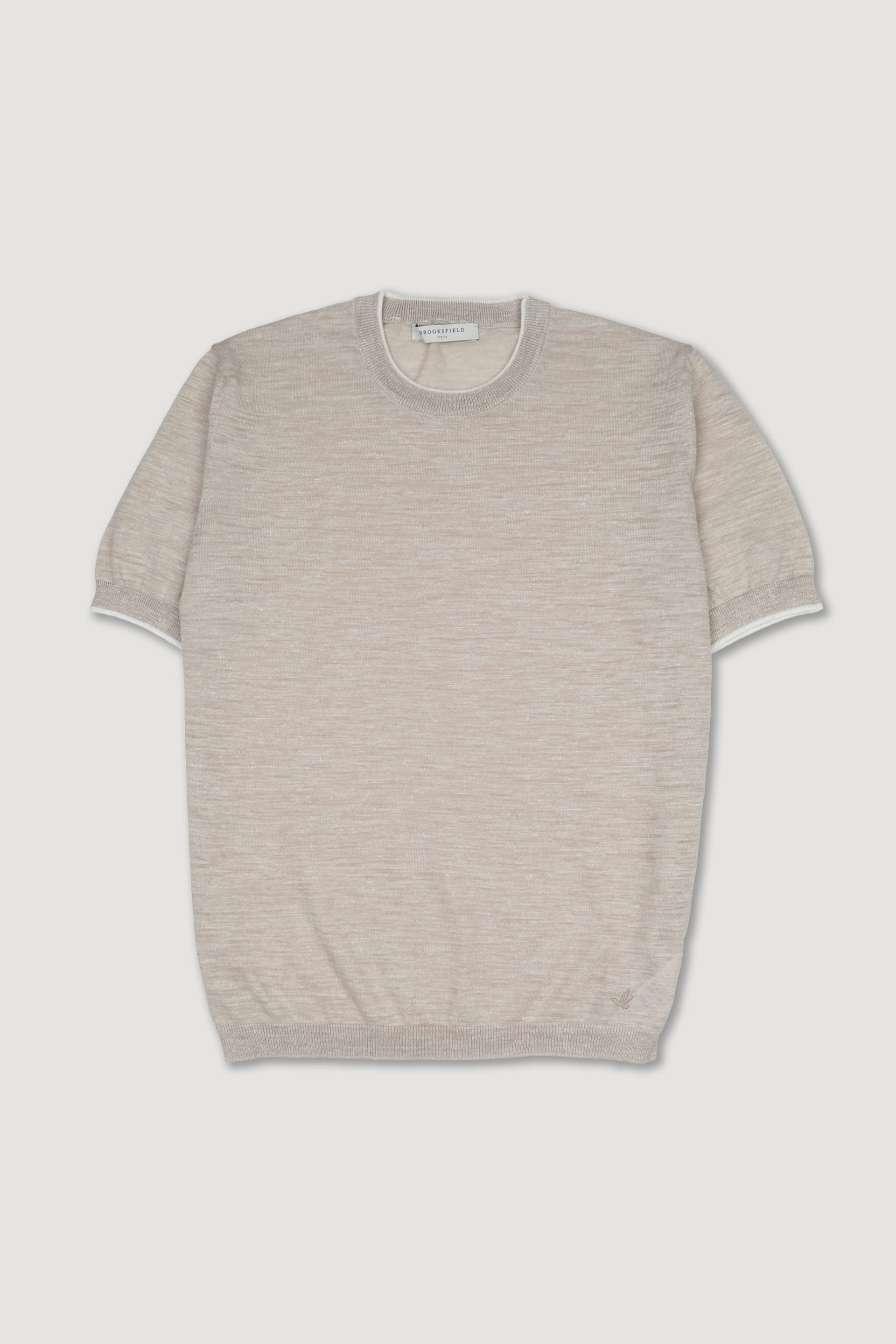 T-shirt in maglia di lino misto poliestere con profili a contrasto. Beige - Cream