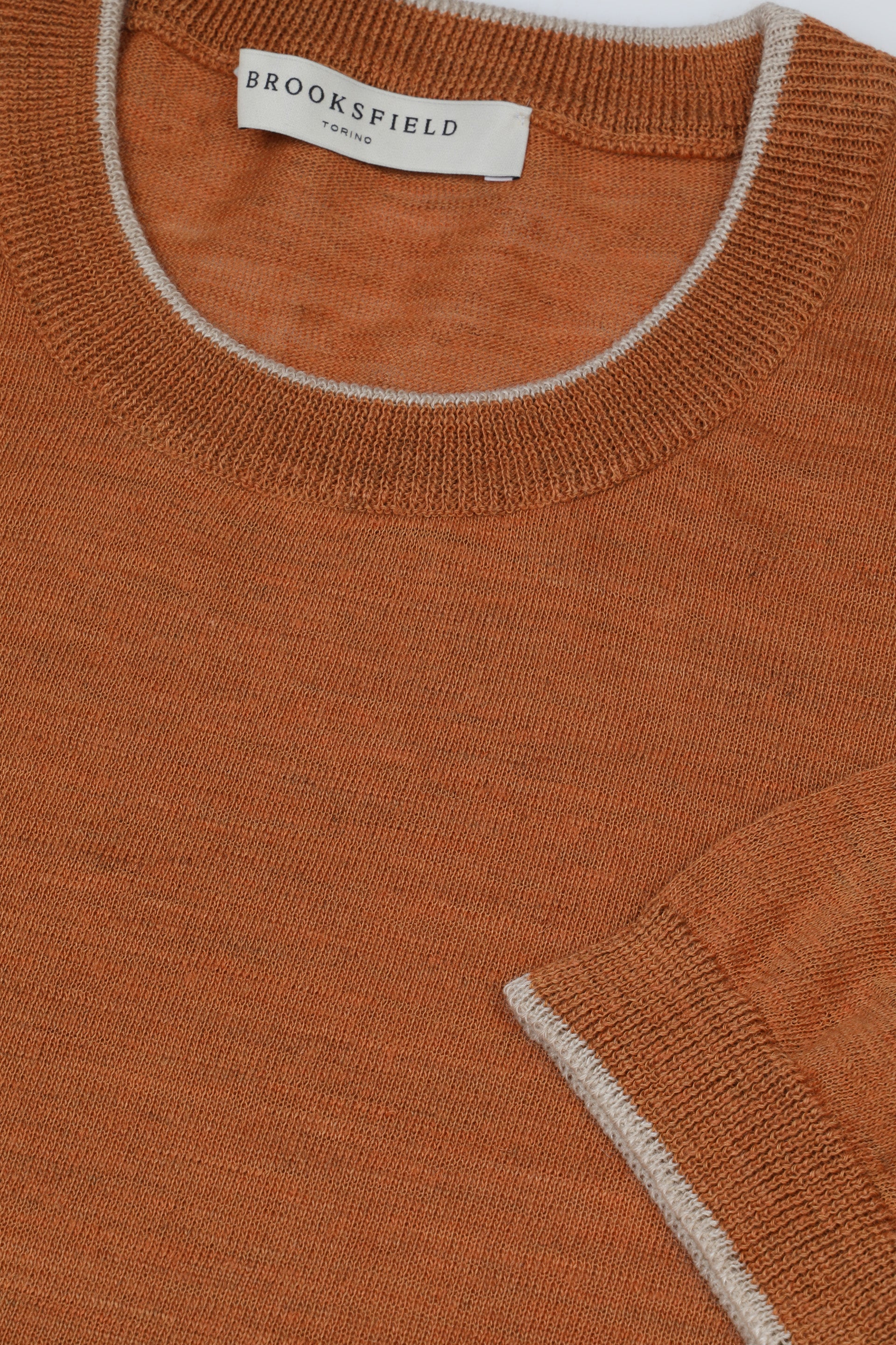 T-shirt in maglia di lino misto poliestere con profili a contrasto. Arancione - Fox