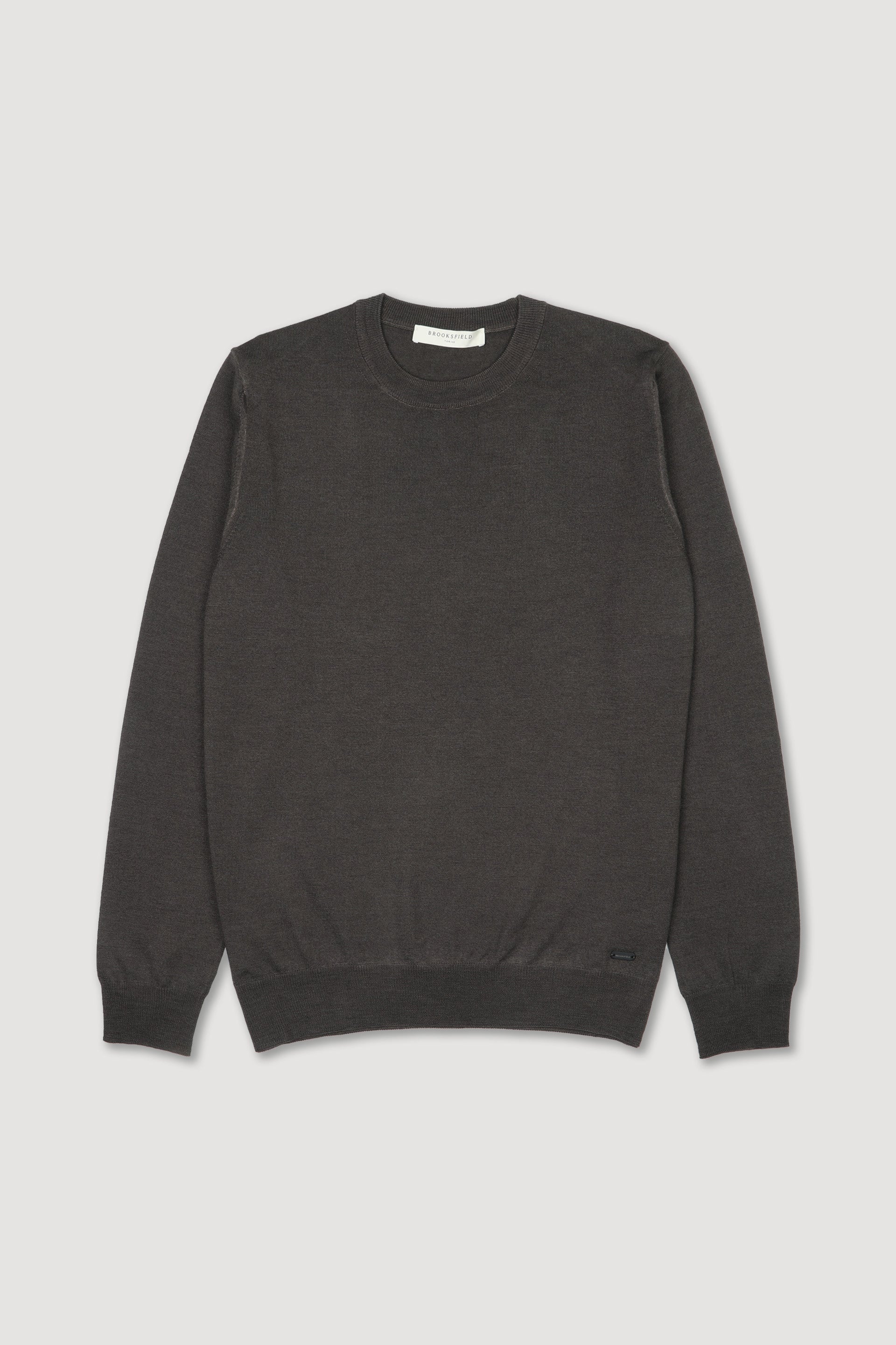 Maglia girocollo in lana merinos extrafine. Marrone - Ebano
