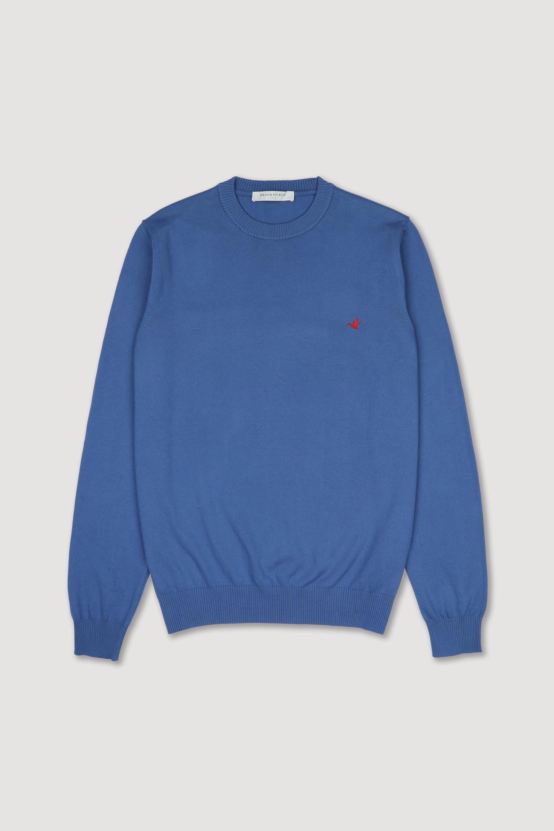 Maglia girocollo in cotone con logo ricamato al cuore. Blu - Acquario