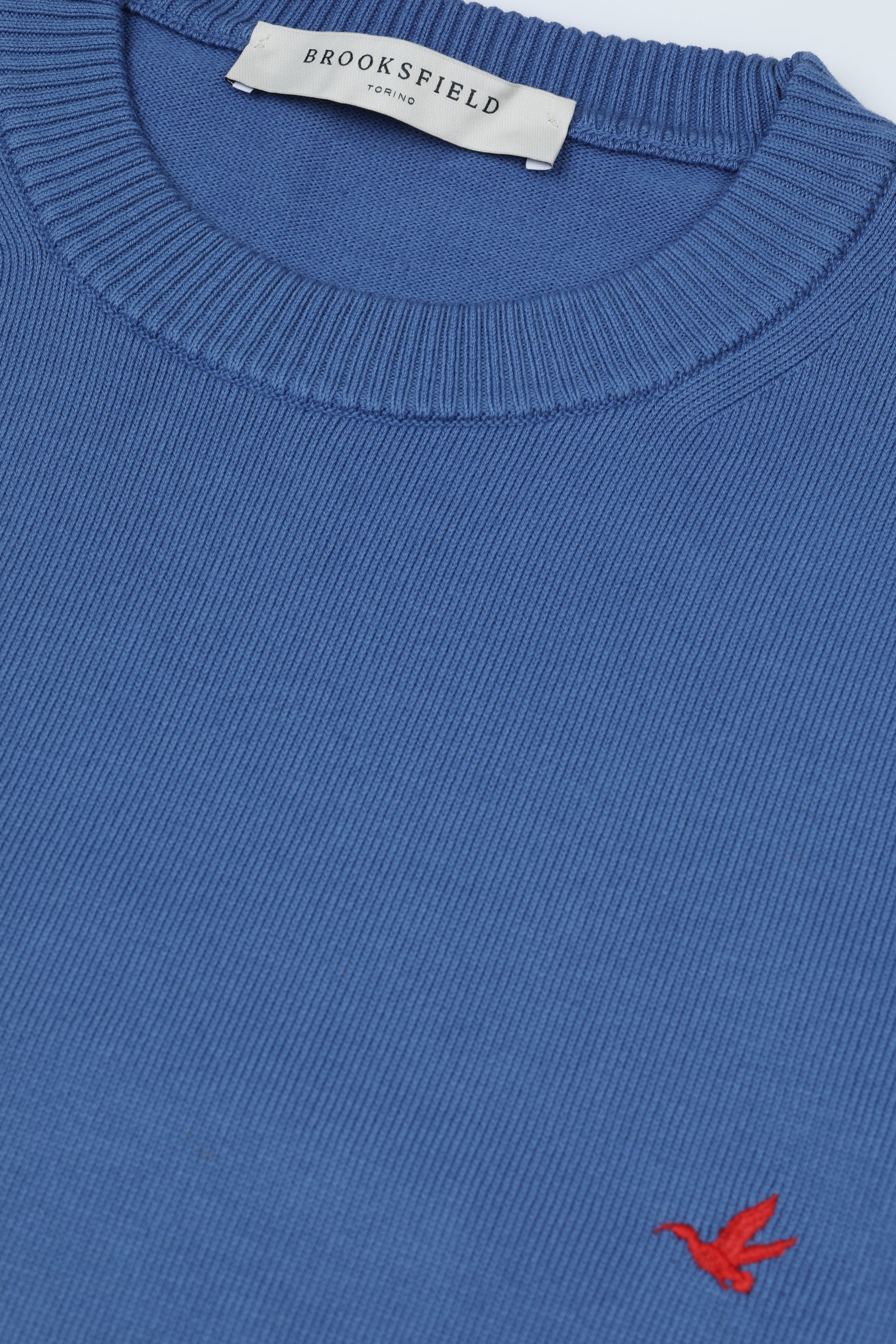 Maglia girocollo in cotone con logo ricamato al cuore. Blu - Acquario