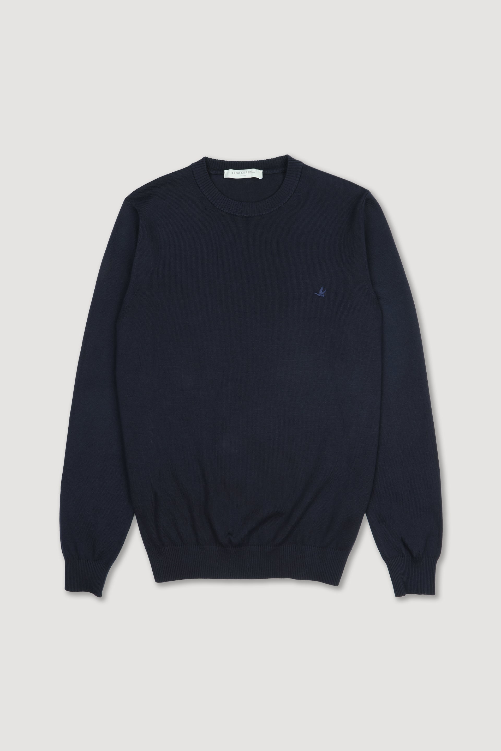 Maglia girocollo in cotone con logo ricamato al cuore. Blu - Navy