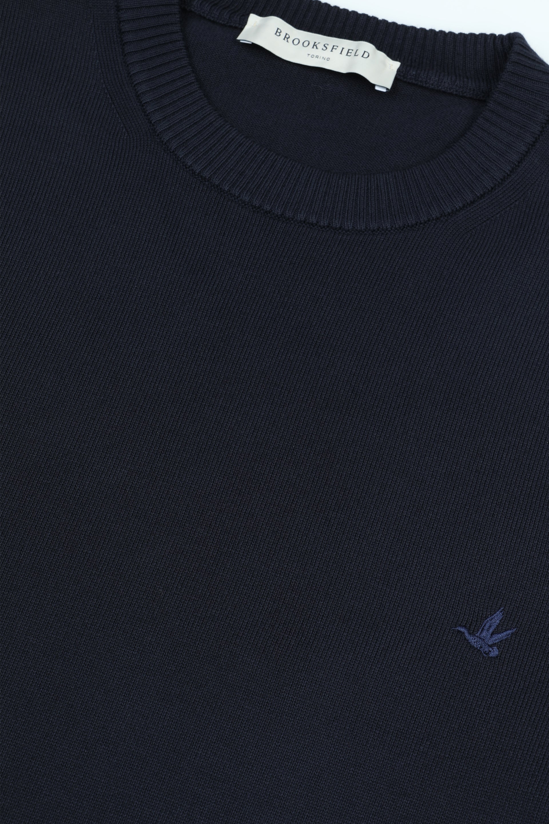 Maglia girocollo in cotone con logo ricamato al cuore. Blu - Navy