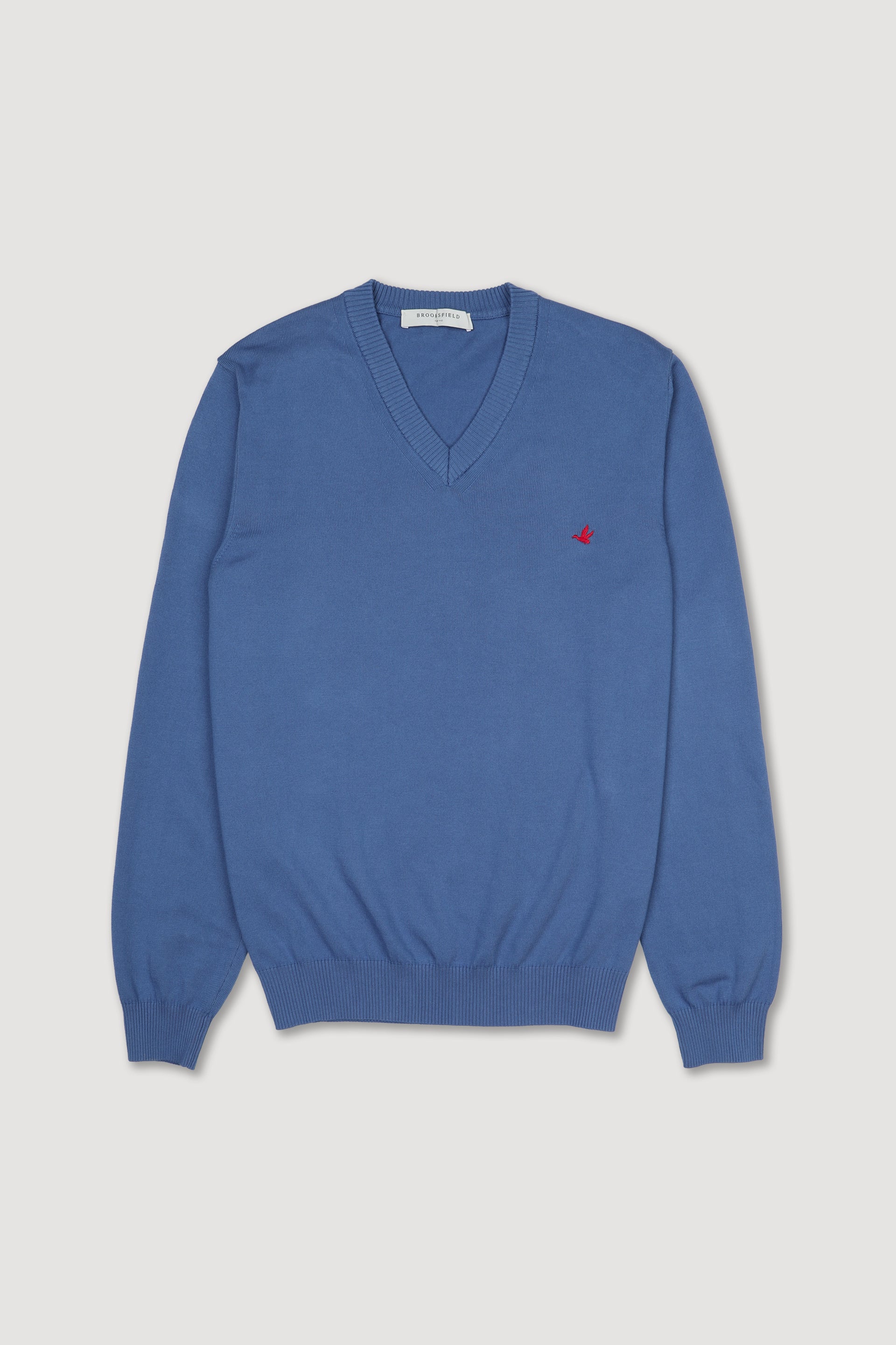 Maglia scollo v in cotone con logo ricamato al cuore. Blu - Acquario