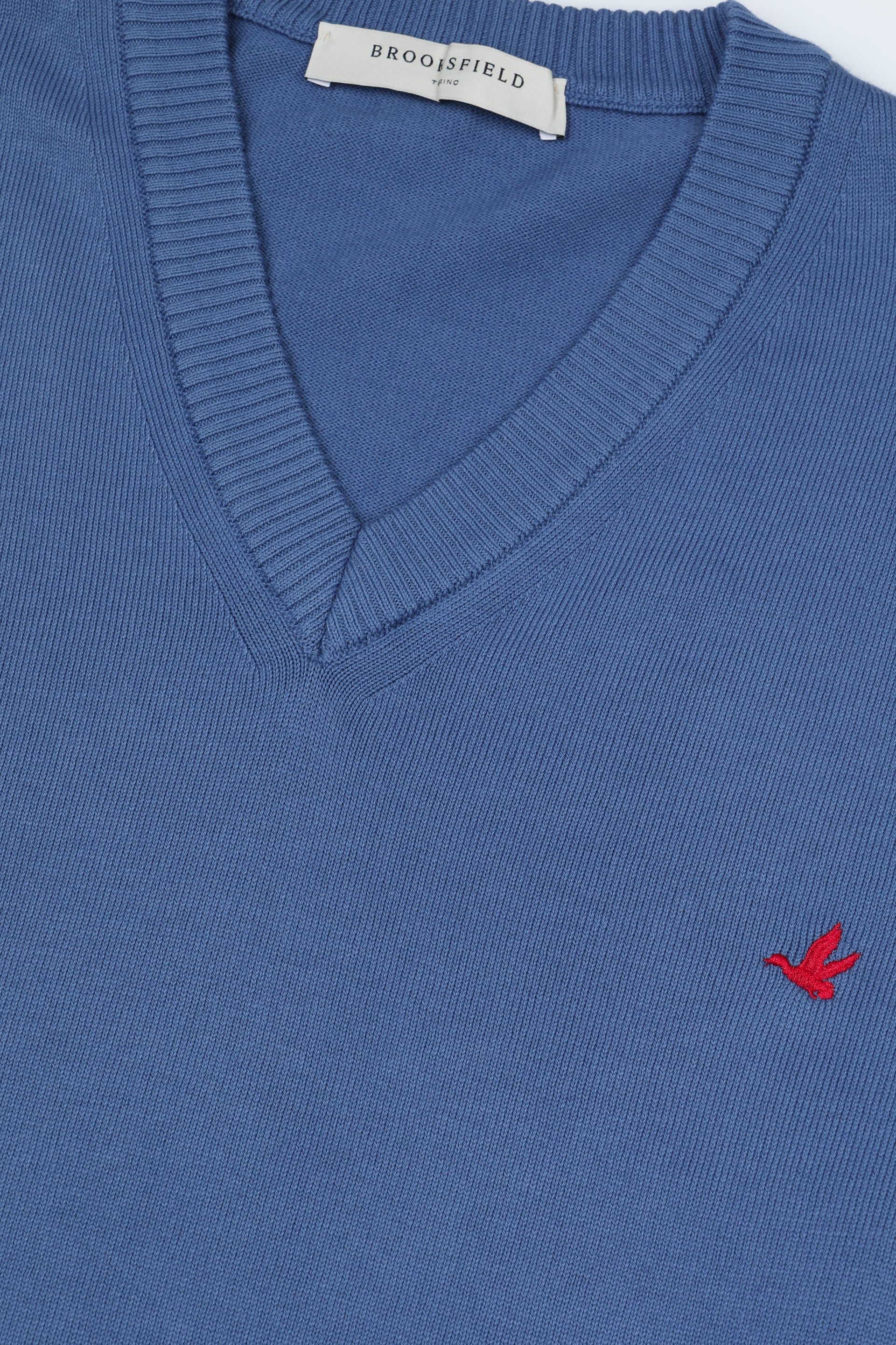 Maglia scollo v in cotone con logo ricamato al cuore. Blu - Acquario
