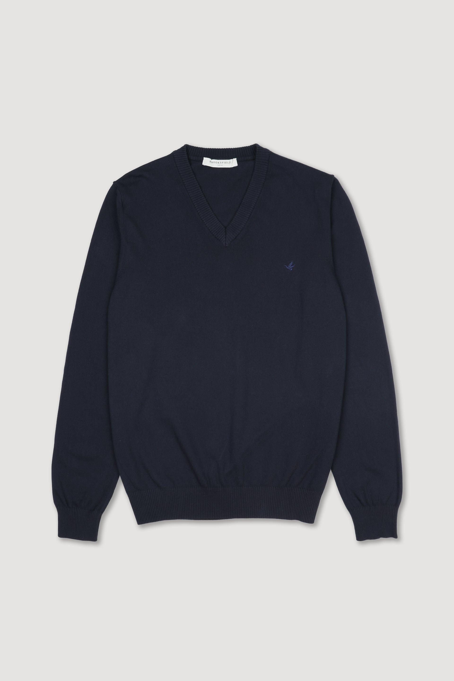 Maglia scollo v in cotone con logo ricamato al cuore. Blu - Navy