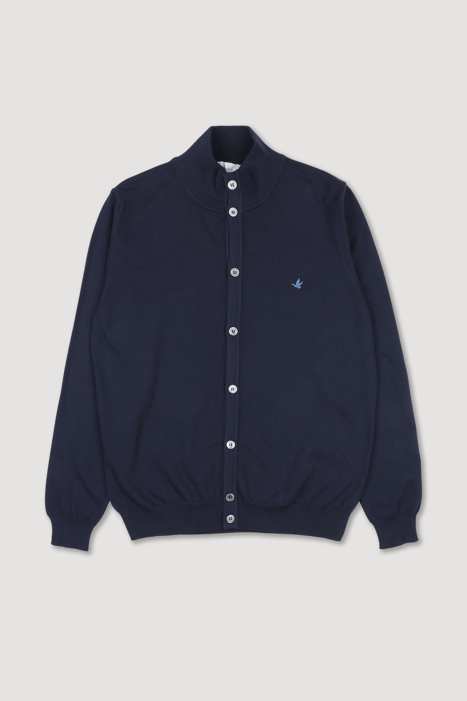 Giubbotto in maglia di cotone con bottoni e ricamo logo al cuore. Blu - Navy