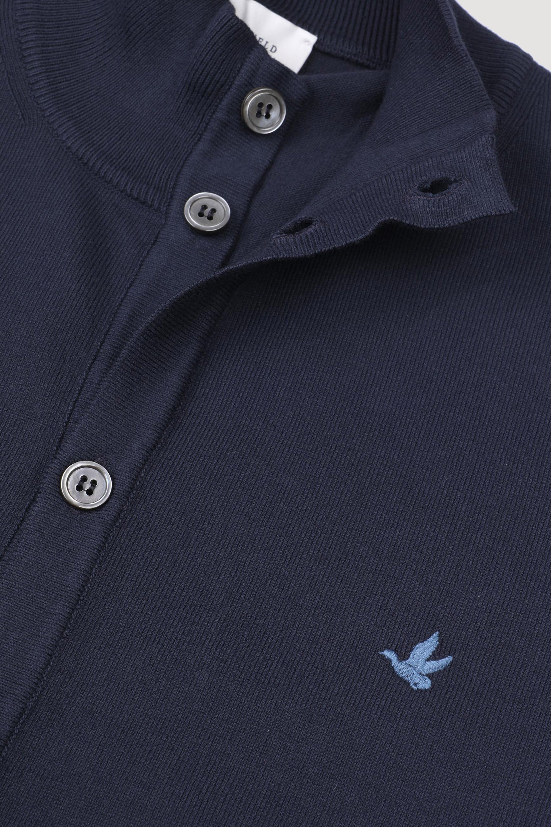 Giubbotto in maglia di cotone con bottoni e ricamo logo al cuore. Blu - Navy