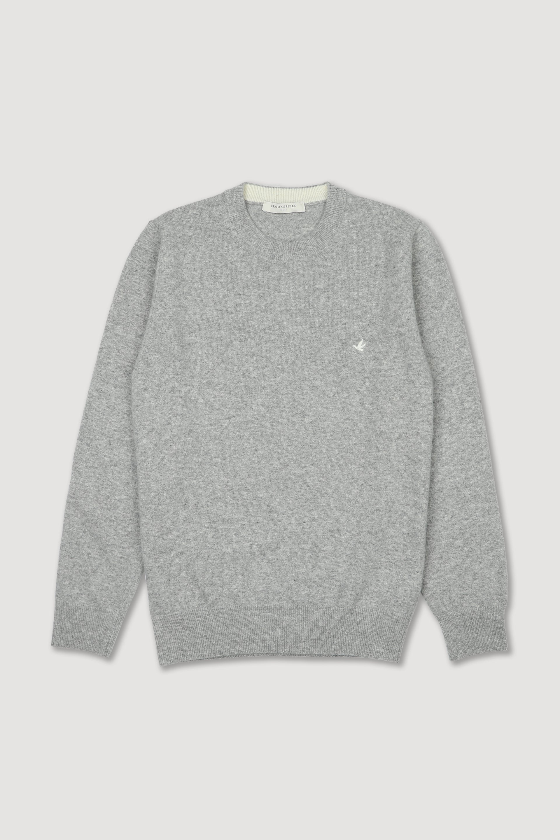 Maglia girocollo in pura lana vergine con toppe in contrasto. Grigio - Grigio