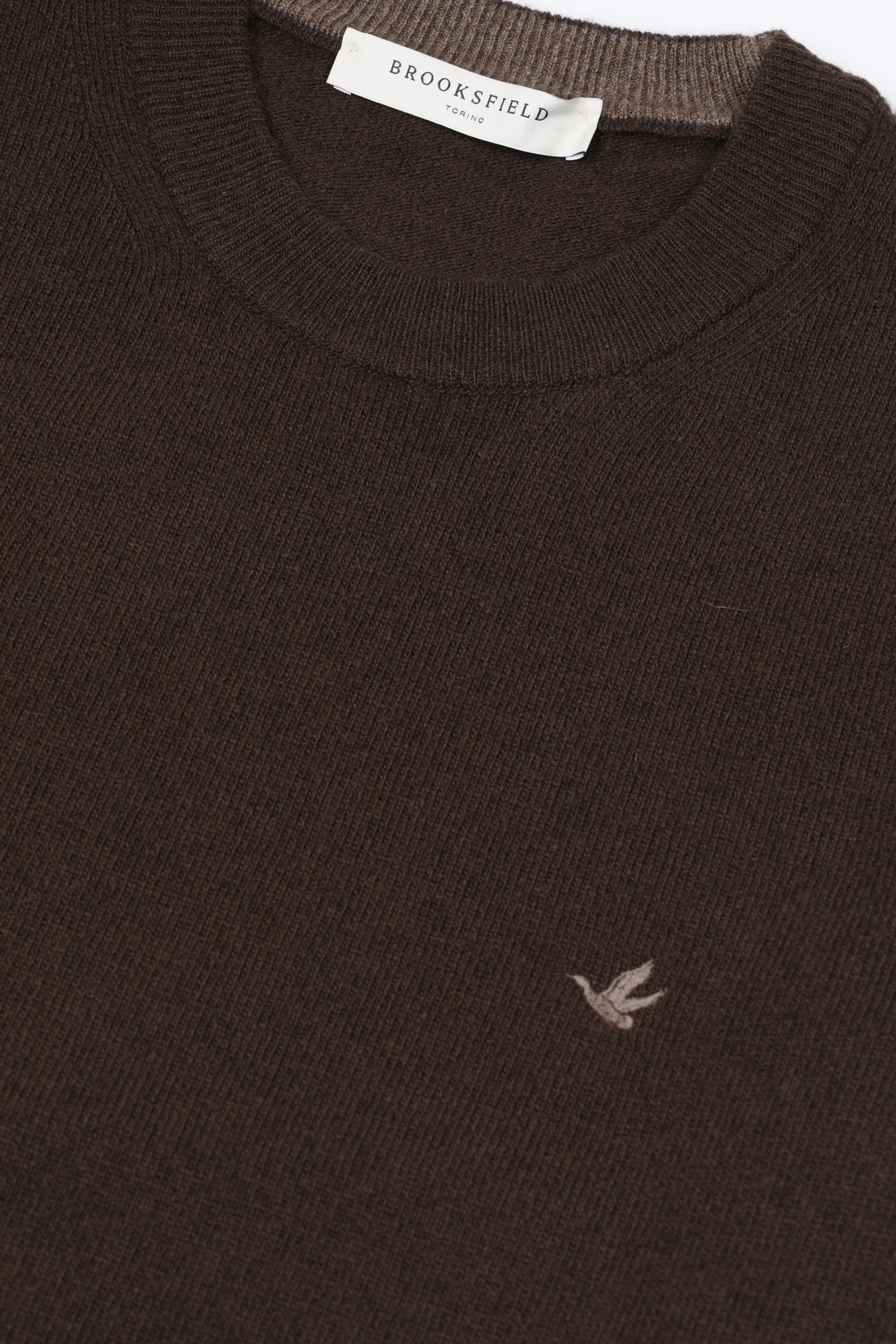 UOMO-GIROCOLLO RASATO, INTERNO COLLO E TOPPE IN CONTRASTO, LAMBSWOOL (FIN.12) - Ebano