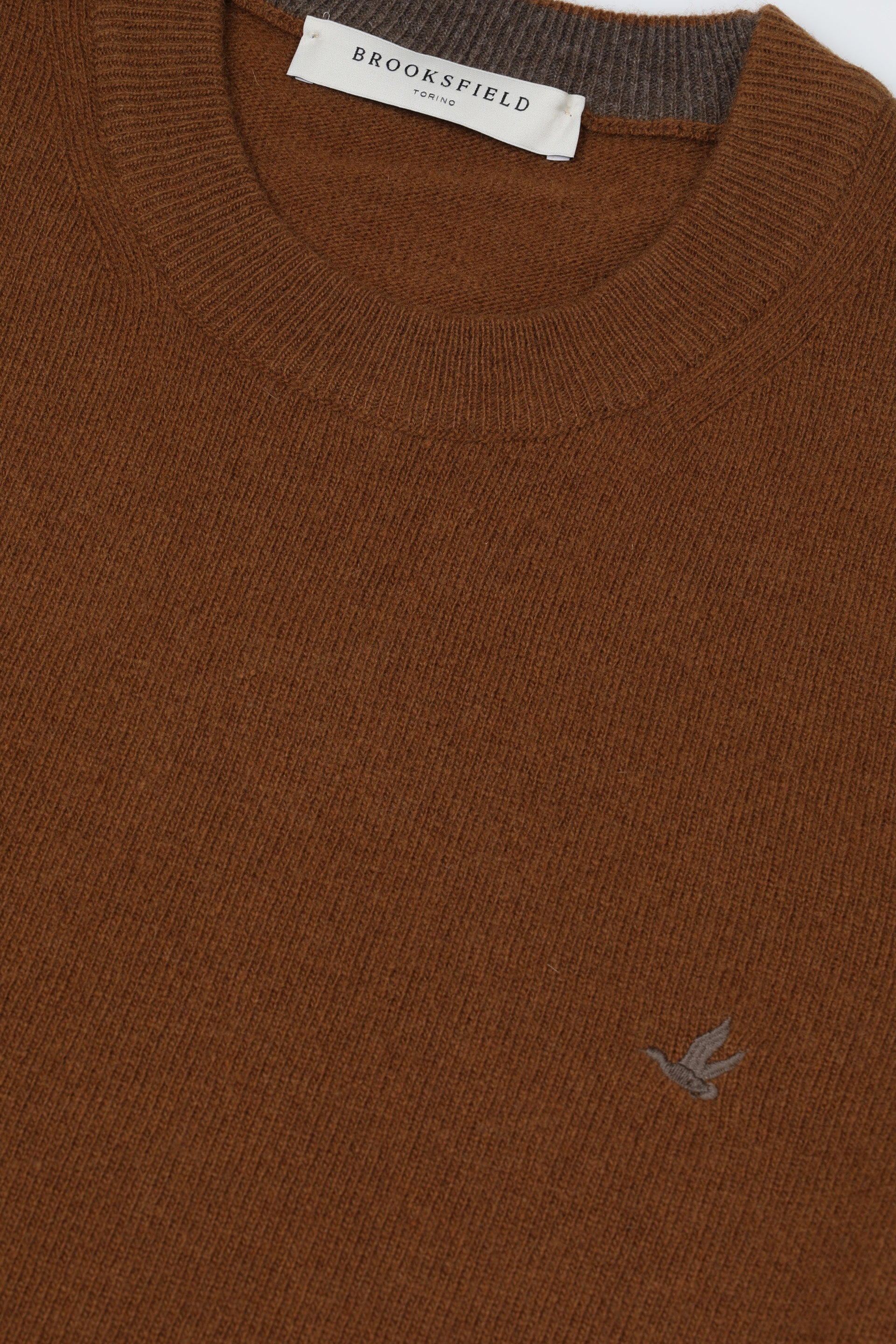 UOMO-GIROCOLLO RASATO, INTERNO COLLO E TOPPE IN CONTRASTO, LAMBSWOOL (FIN.12) - Brandy