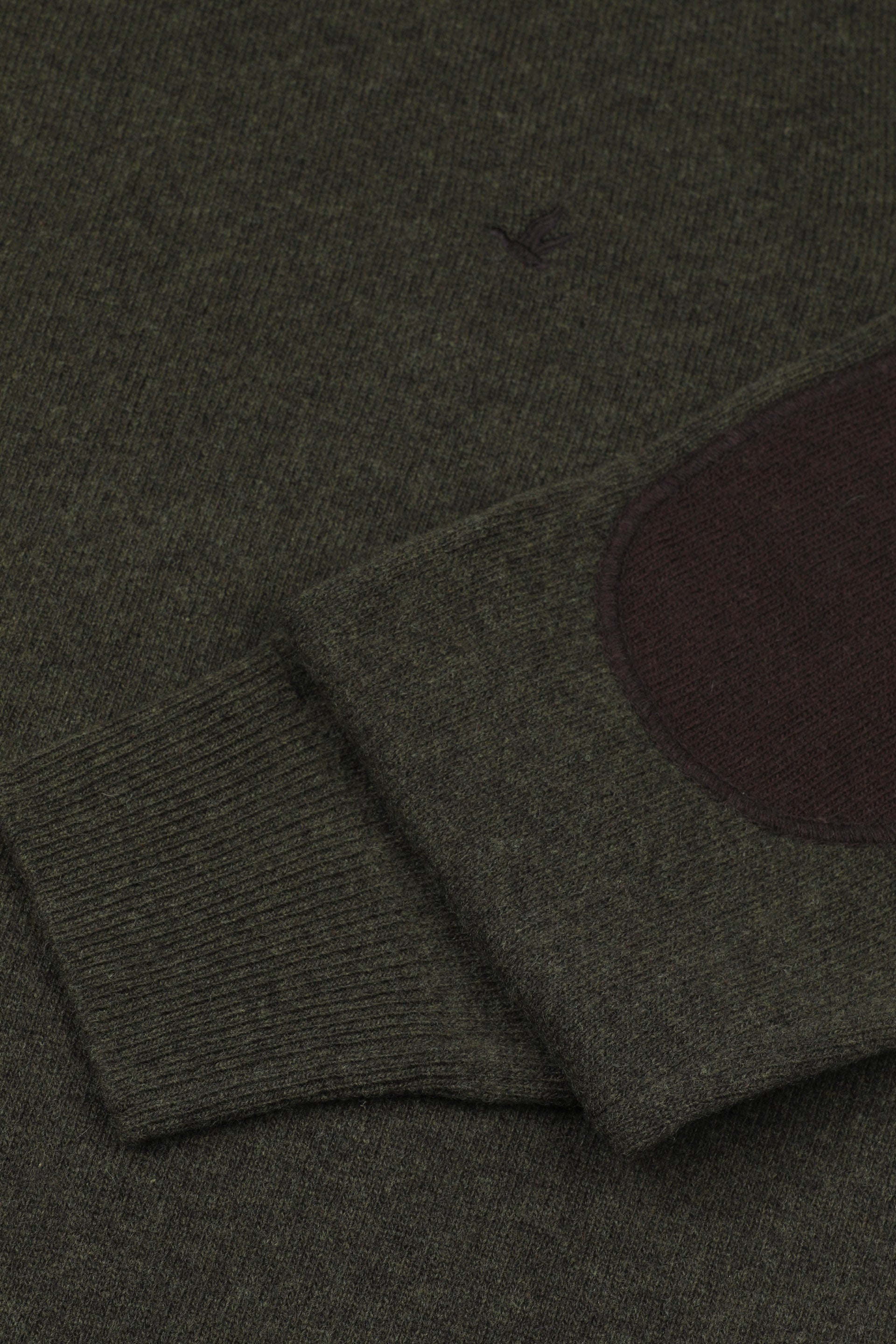 UOMO-GIROCOLLO RASATO, INTERNO COLLO E TOPPE IN CONTRASTO, LAMBSWOOL (FIN.12) - Oliva