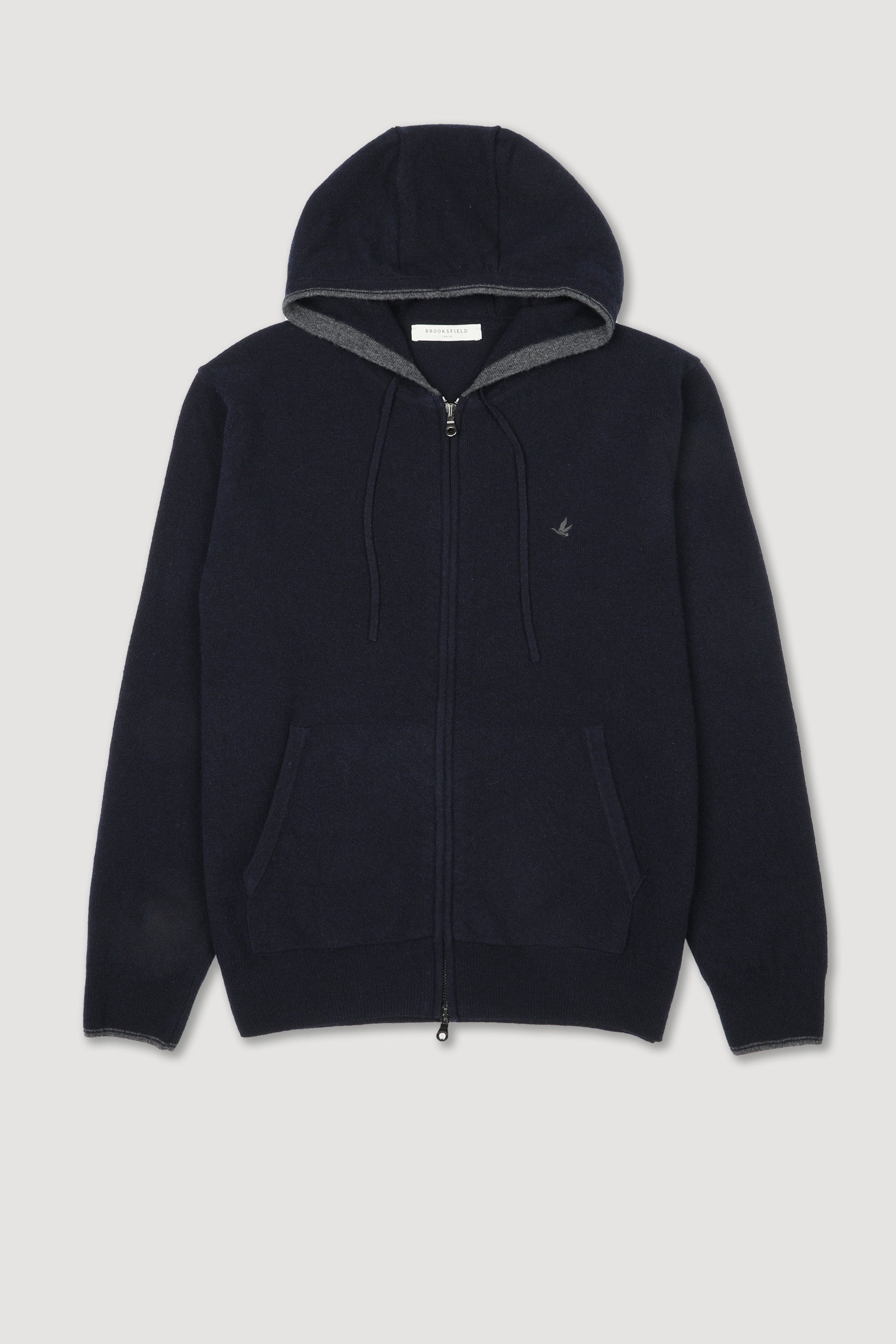 UOMO-MAGLIA RASATA CON CAPPUCCIO E MARSUPIO, POLSI E BORDO CAPPUCCIO CON RIGHE IN CONTRASTO, LAMBSWOOL (FIN.12) - Blu scuro