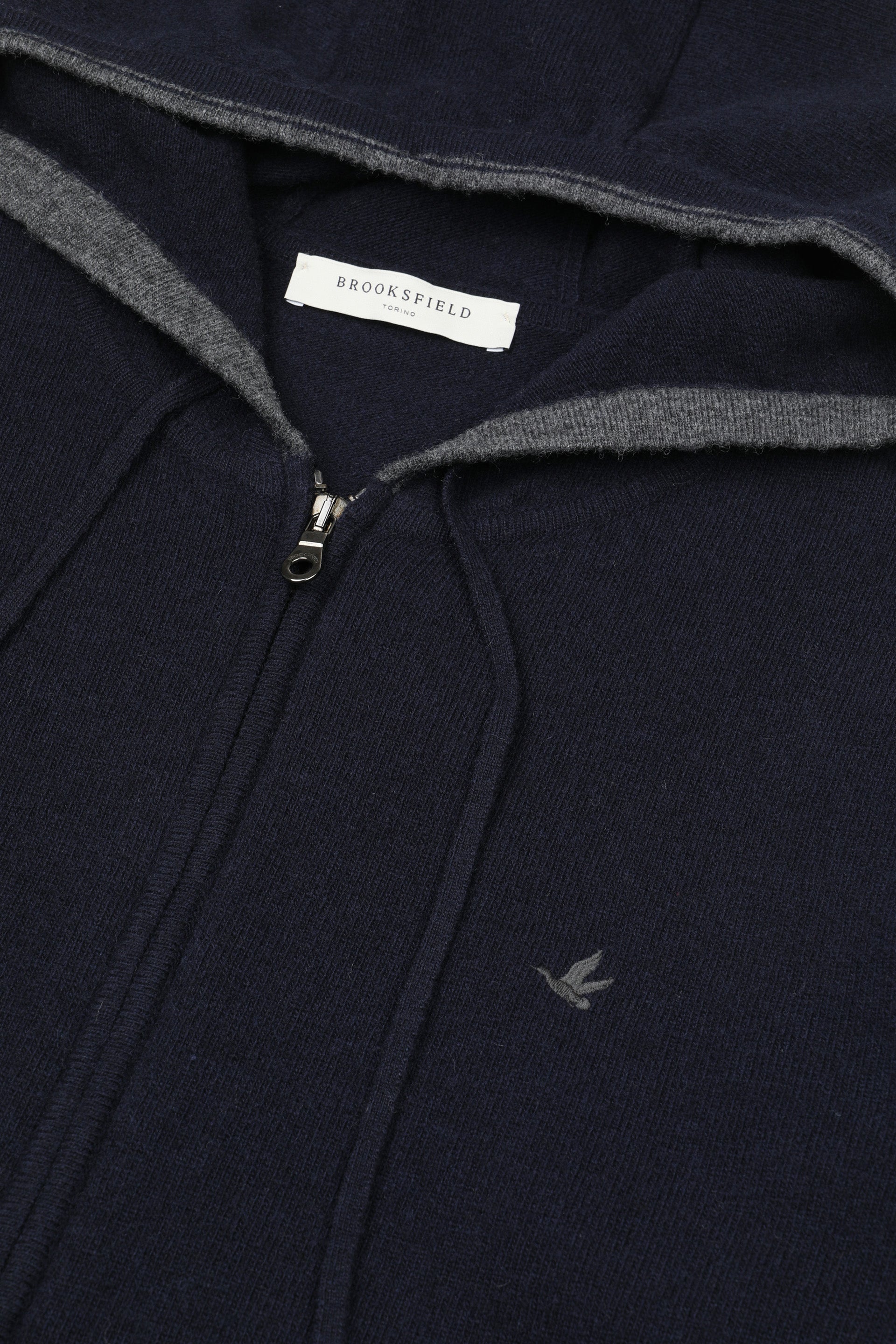 UOMO-MAGLIA RASATA CON CAPPUCCIO E MARSUPIO, POLSI E BORDO CAPPUCCIO CON RIGHE IN CONTRASTO, LAMBSWOOL (FIN.12) - Blu scuro