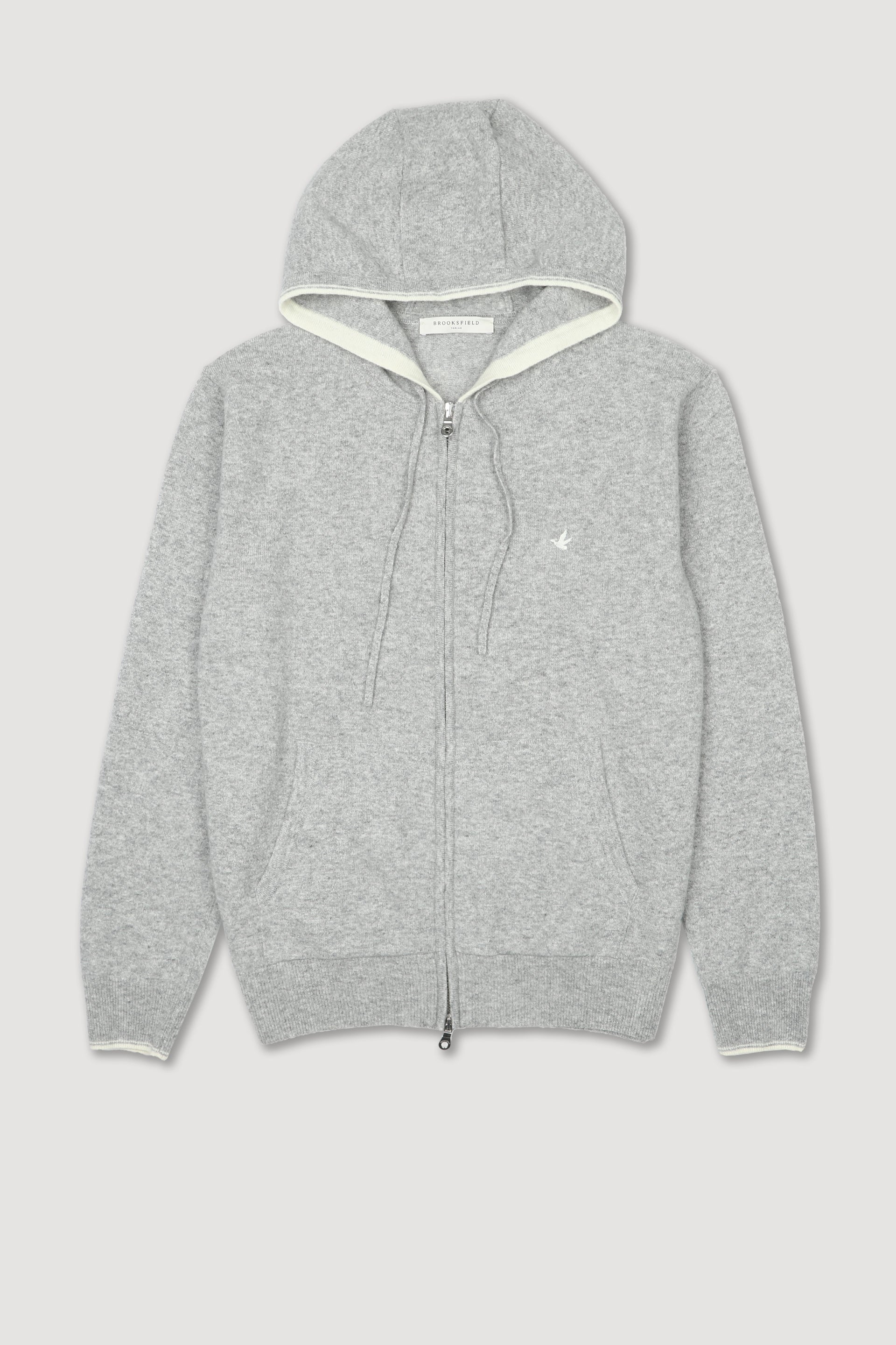 UOMO-MAGLIA RASATA CON CAPPUCCIO E MARSUPIO, POLSI E BORDO CAPPUCCIO CON RIGHE IN CONTRASTO, LAMBSWOOL (FIN.12) - Grigio