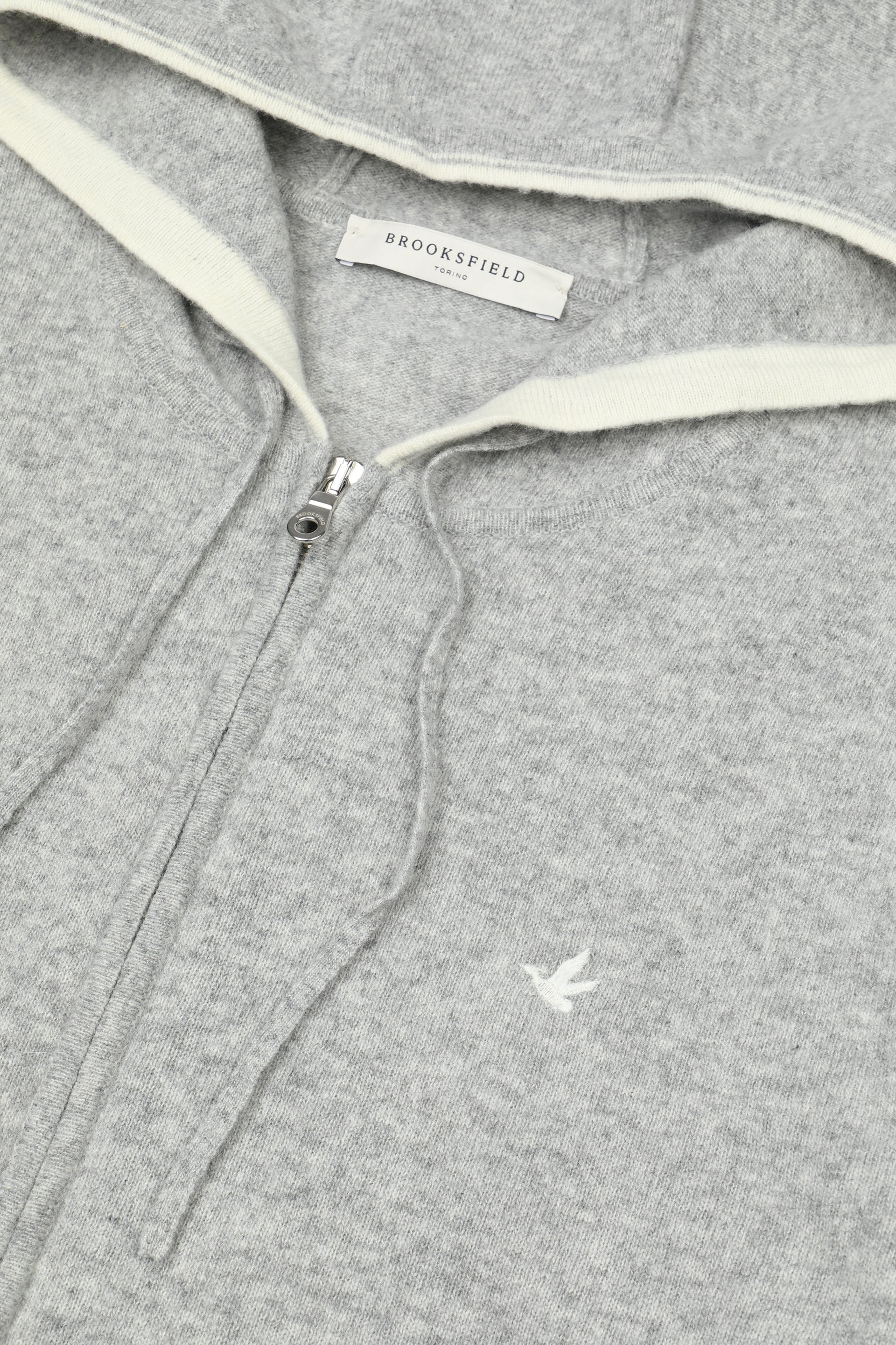 UOMO-MAGLIA RASATA CON CAPPUCCIO E MARSUPIO, POLSI E BORDO CAPPUCCIO CON RIGHE IN CONTRASTO, LAMBSWOOL (FIN.12) - Grigio