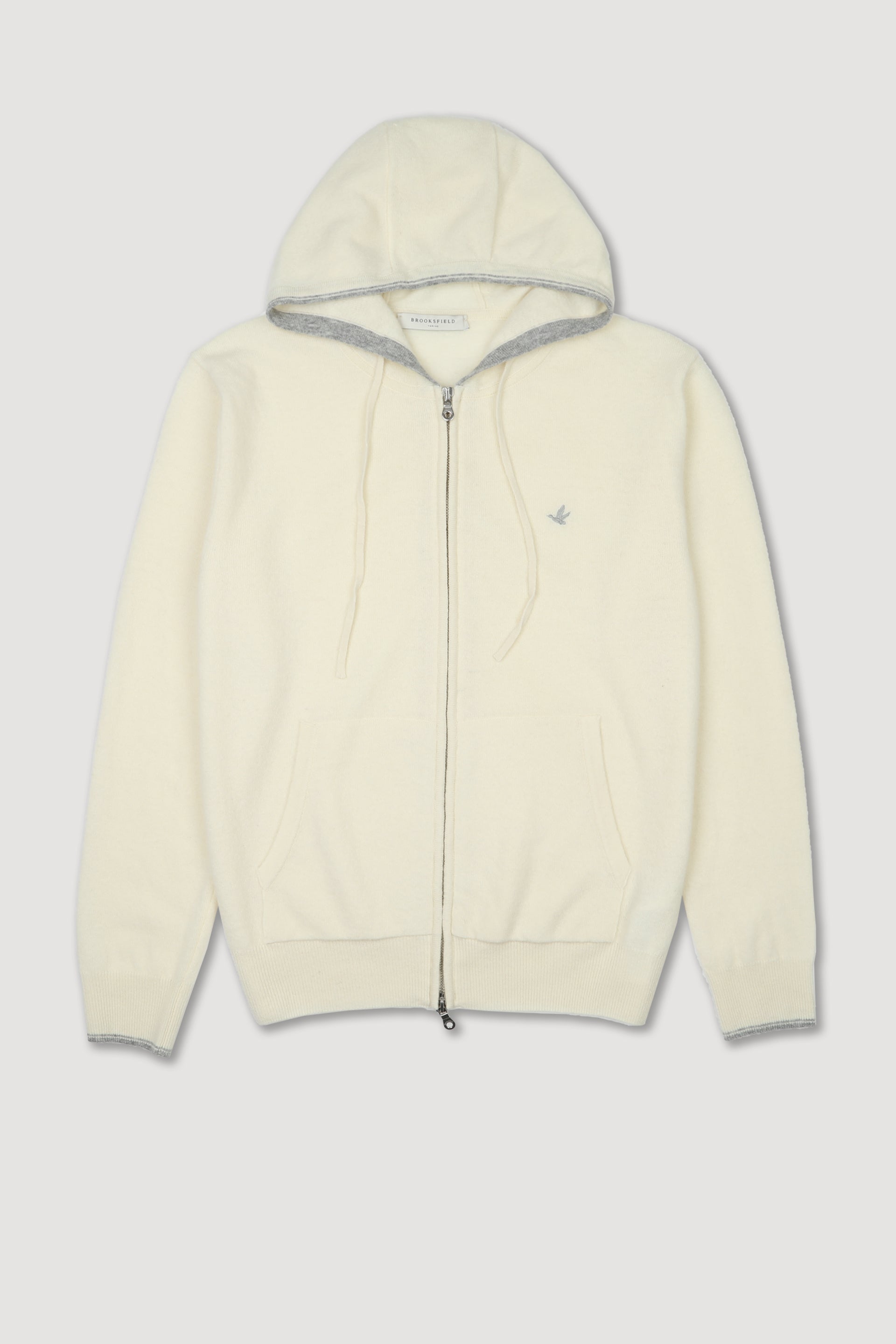 UOMO-MAGLIA RASATA CON CAPPUCCIO E MARSUPIO, POLSI E BORDO CAPPUCCIO CON RIGHE IN CONTRASTO, LAMBSWOOL (FIN.12) - Latte