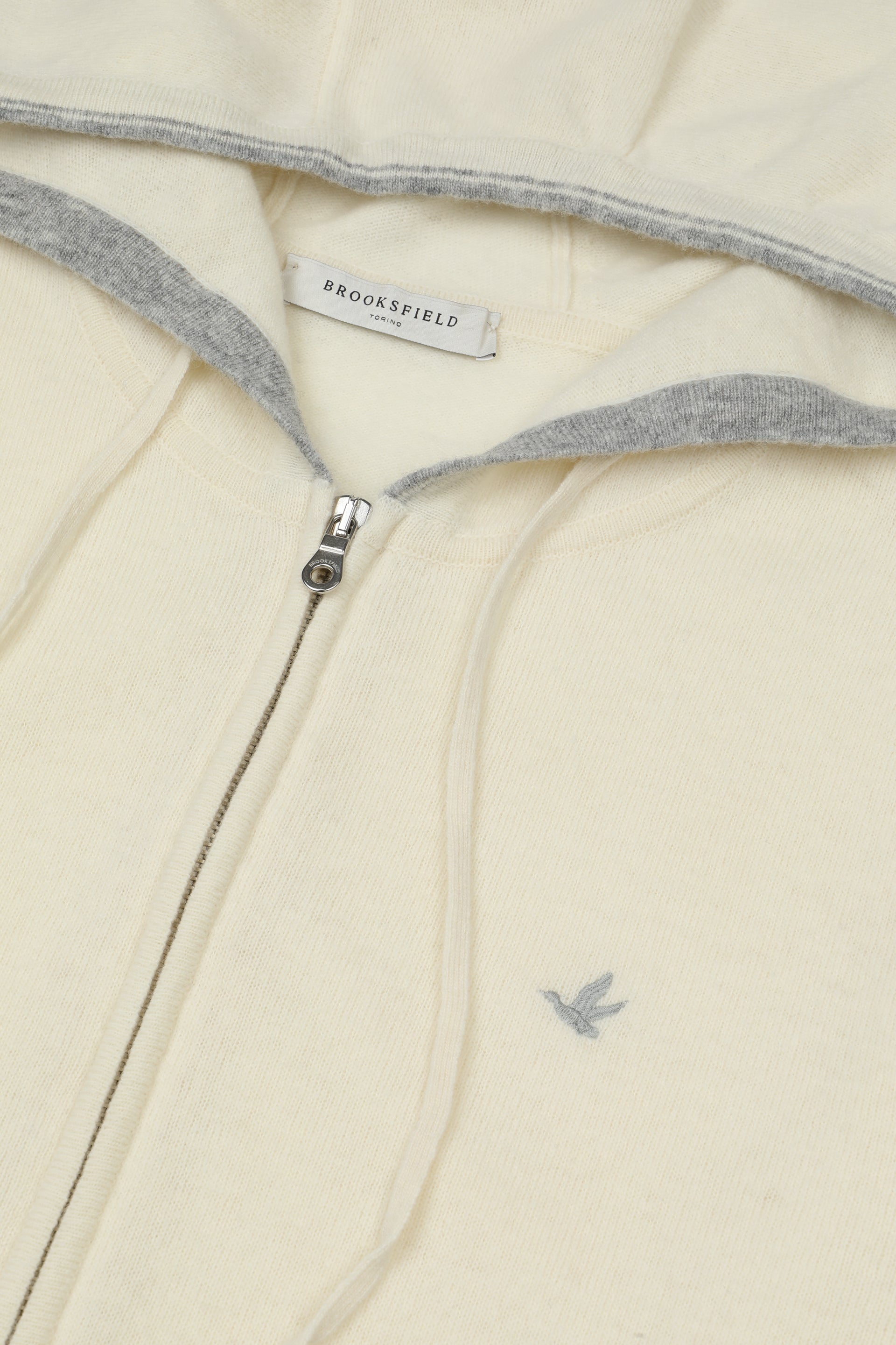 UOMO-MAGLIA RASATA CON CAPPUCCIO E MARSUPIO, POLSI E BORDO CAPPUCCIO CON RIGHE IN CONTRASTO, LAMBSWOOL (FIN.12) - Latte