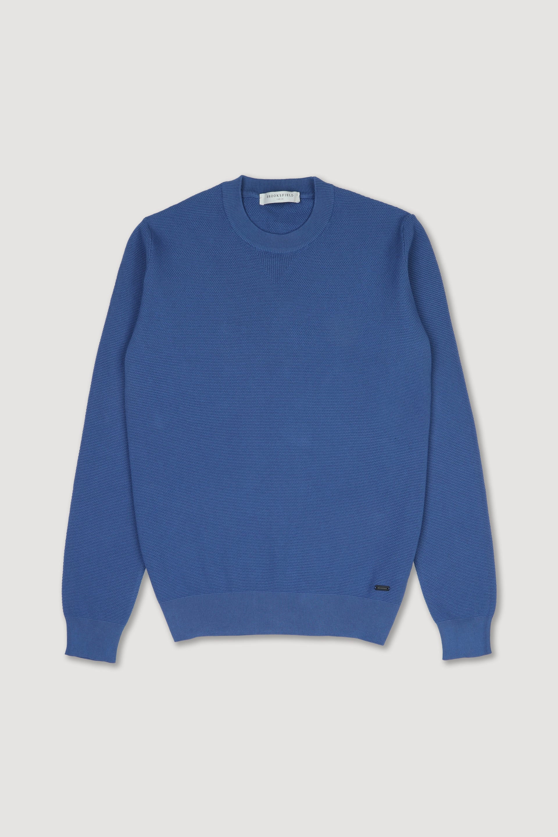 Maglia girocollo in cotone motivo grana di riso. Blu - Acquario