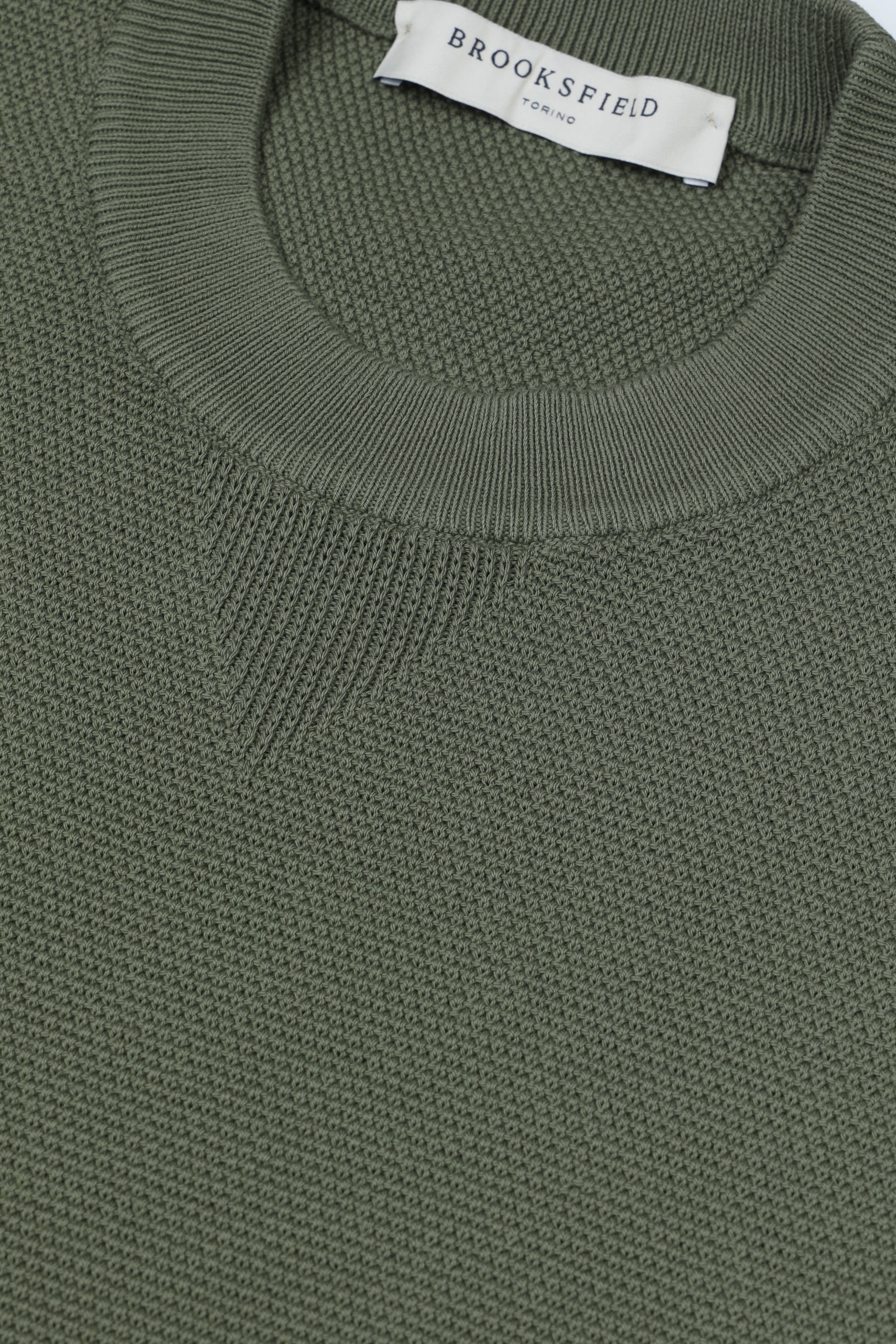 Maglia girocollo in cotone motivo grana di riso. Verde - Alligator