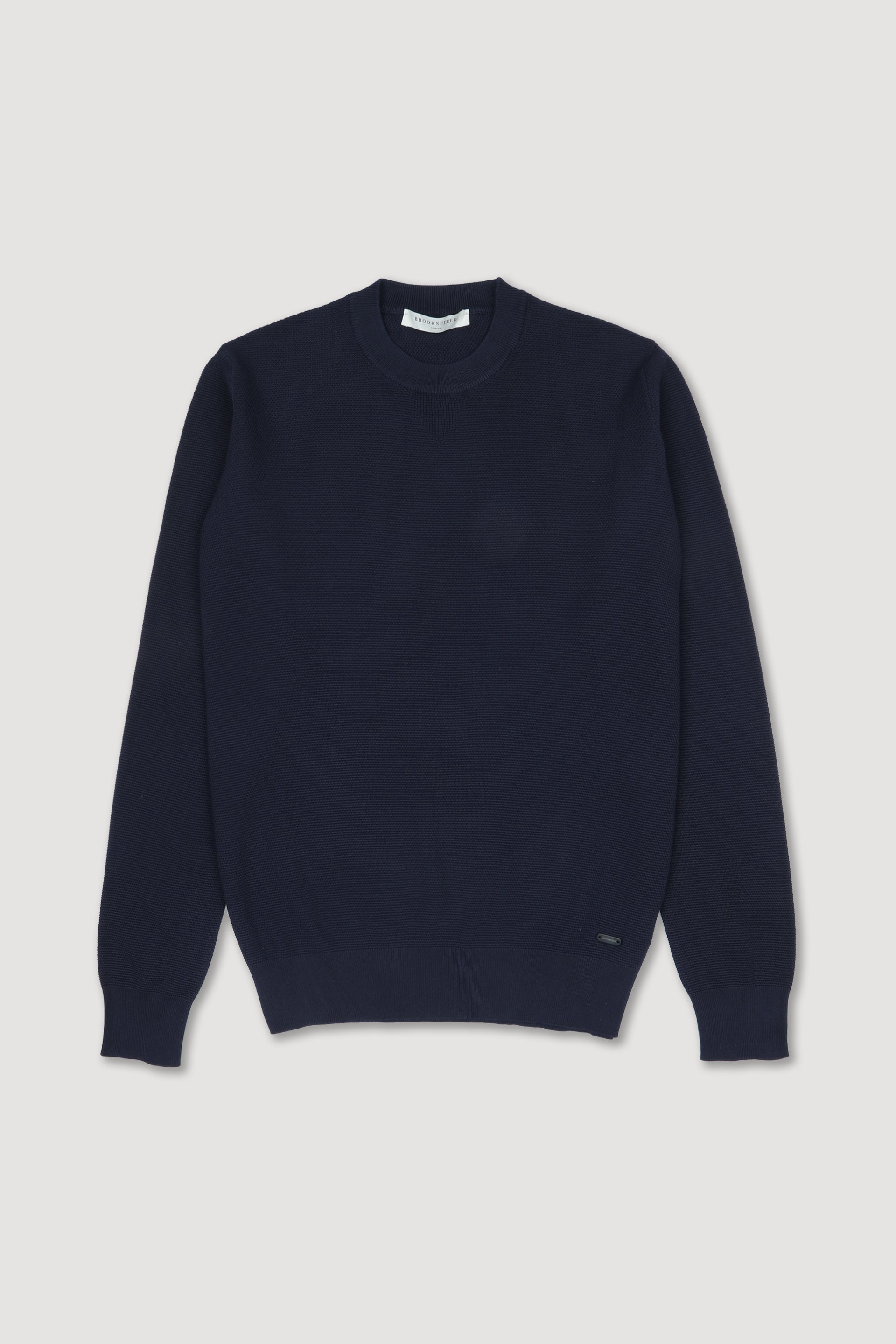 Maglia girocollo in cotone motivo grana di riso. Blu - Navy