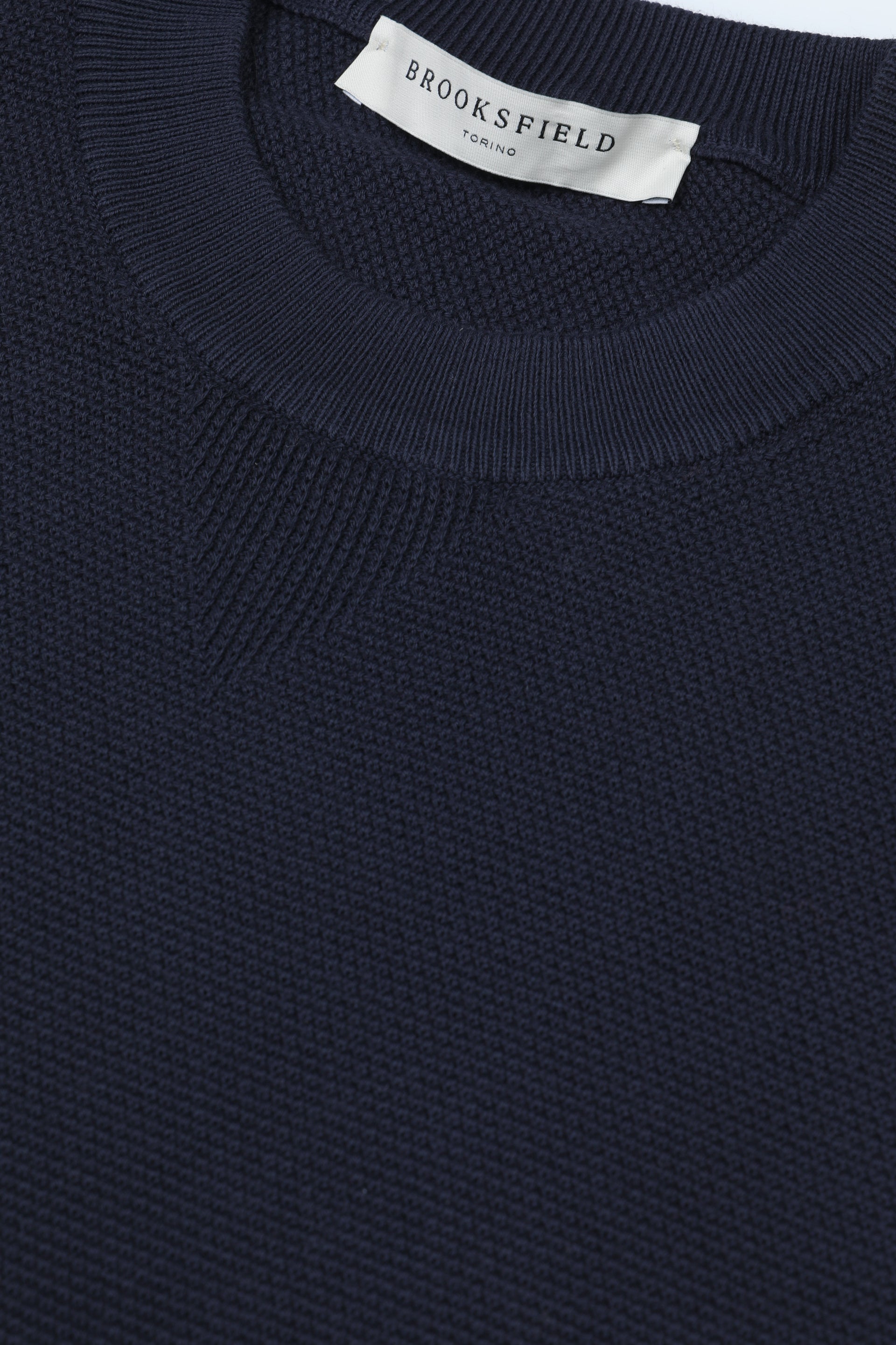 Maglia girocollo in cotone motivo grana di riso. Blu - Navy