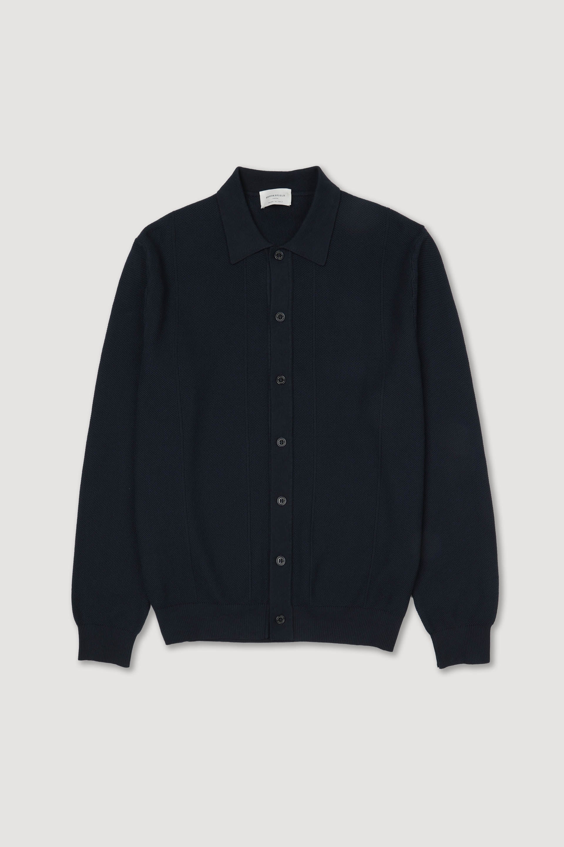 MAGLIA, ABBOTTONATO, COLLO ALTO, COTONE RASATO, TINTO CAPO - Navy blue